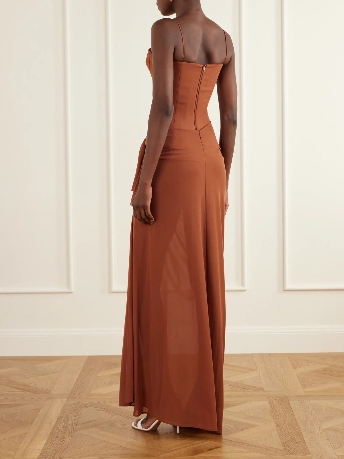 Alex Perry Tie-detailed Draped Powermesh Gown