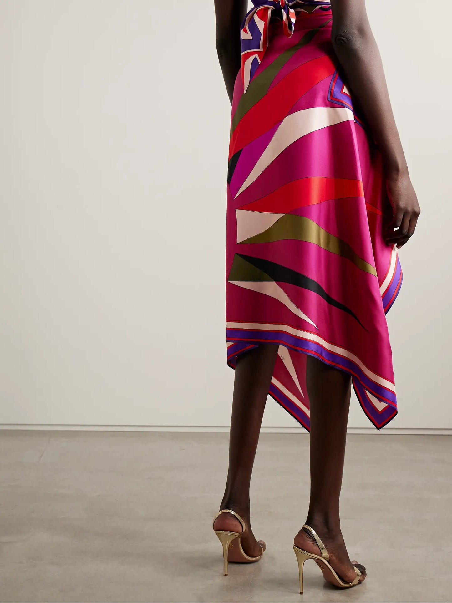 Asymmetric Printed Silk-twill Maxi Skirt