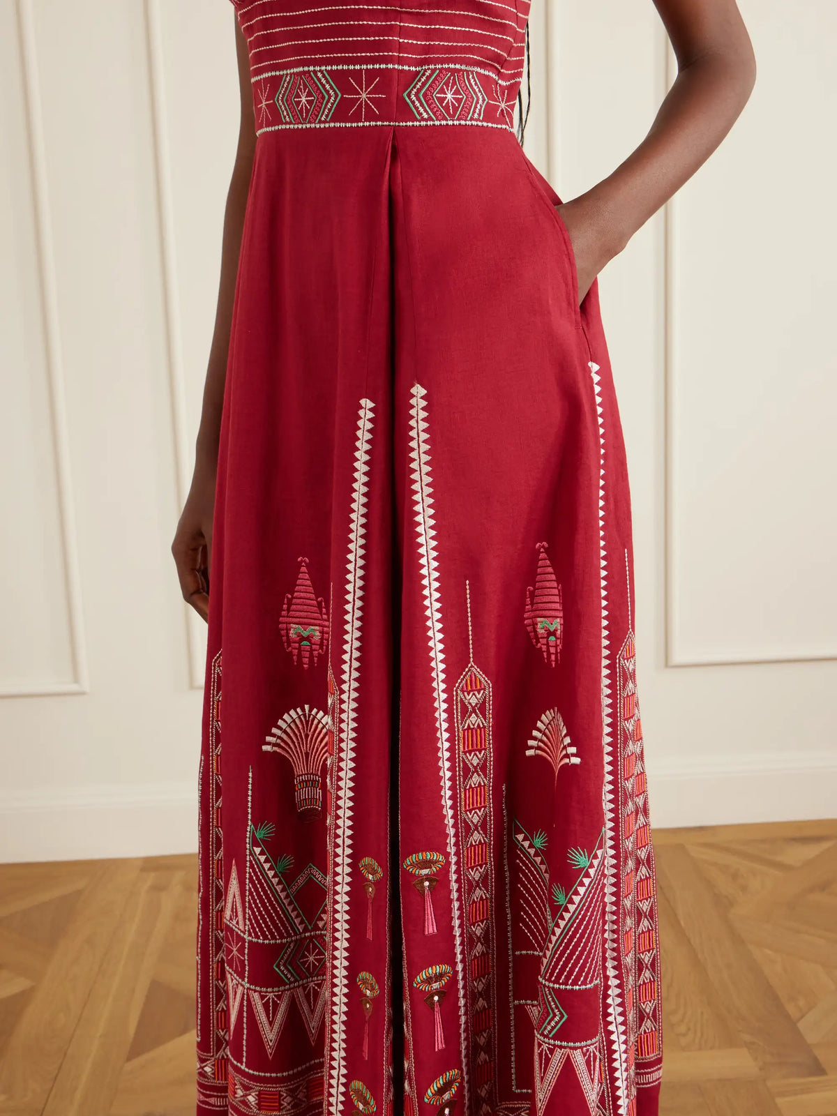 Emporio Sirenuse Elida Embroidered Linen And Cotton-blend Maxi Dress