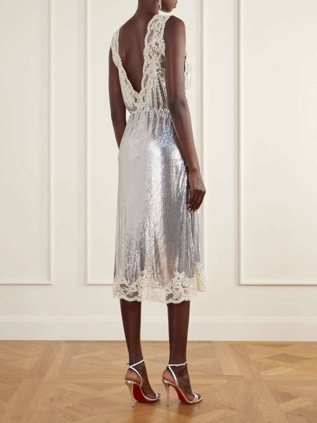 RABANNE Lace-trimmed Chainmail Midi Dress