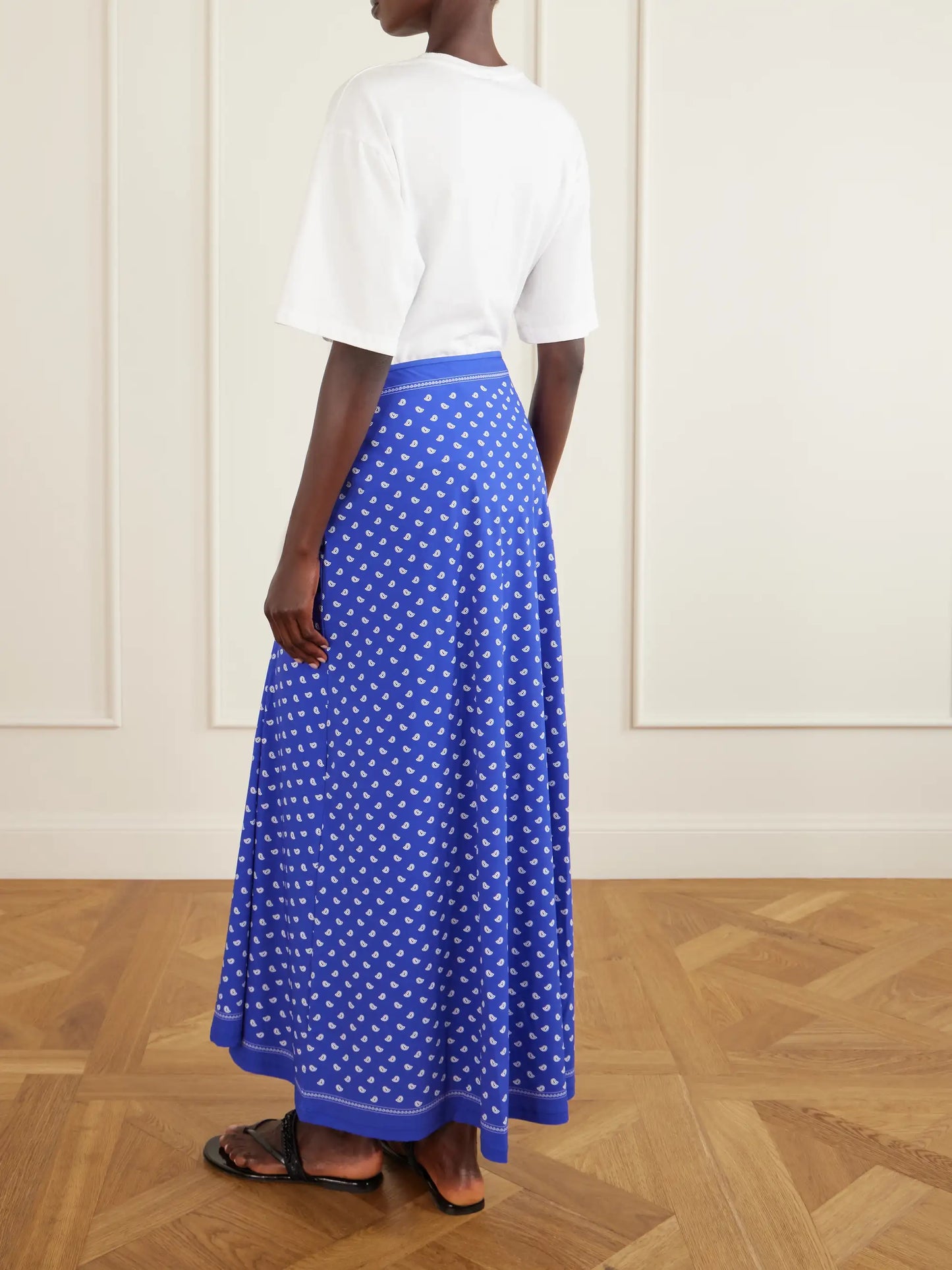 Orbit Embellished Ruched Printed Stretch-jersey Maxi Skirt