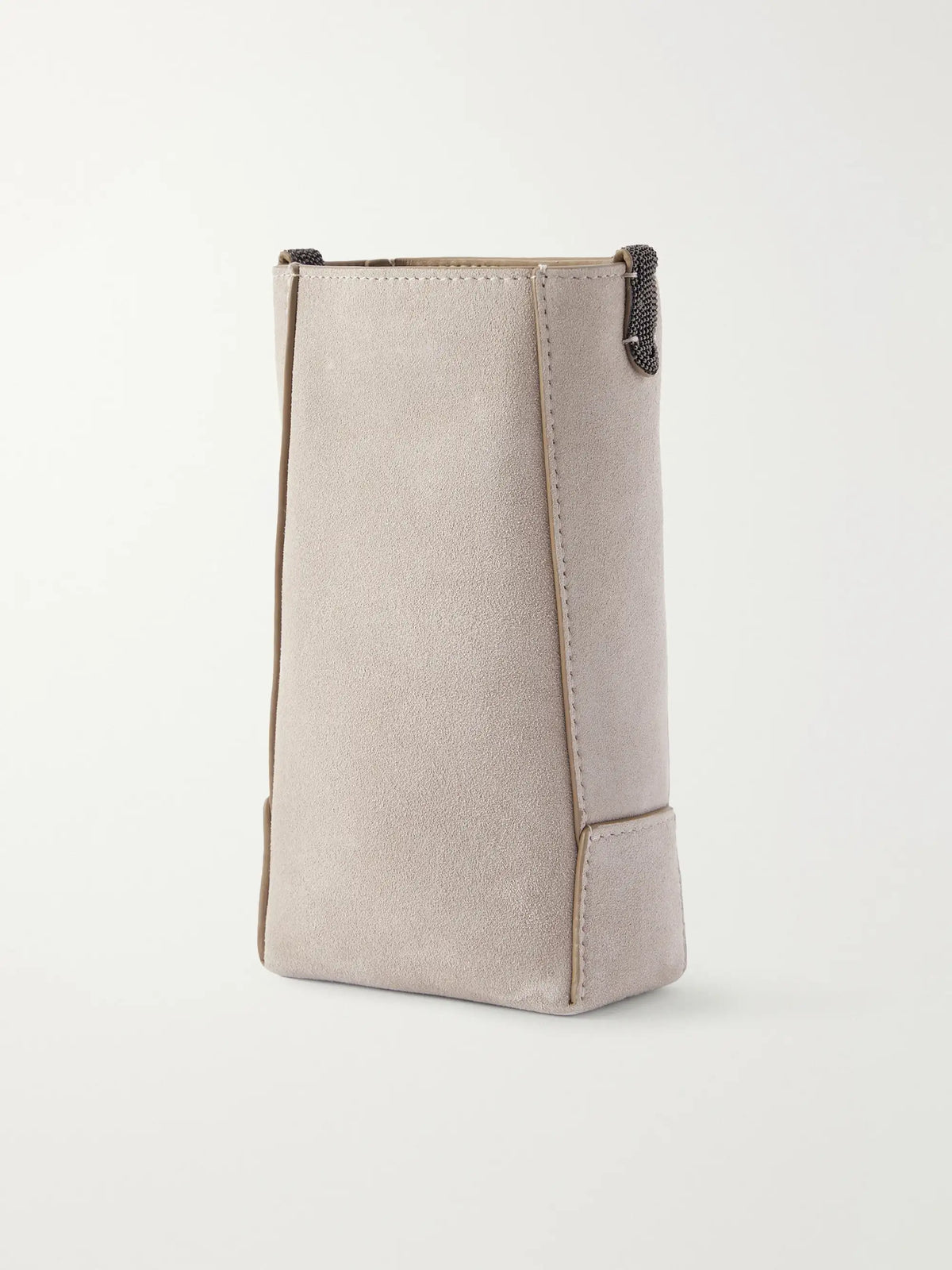 Embellished Leather-trimmed Suede Pouch