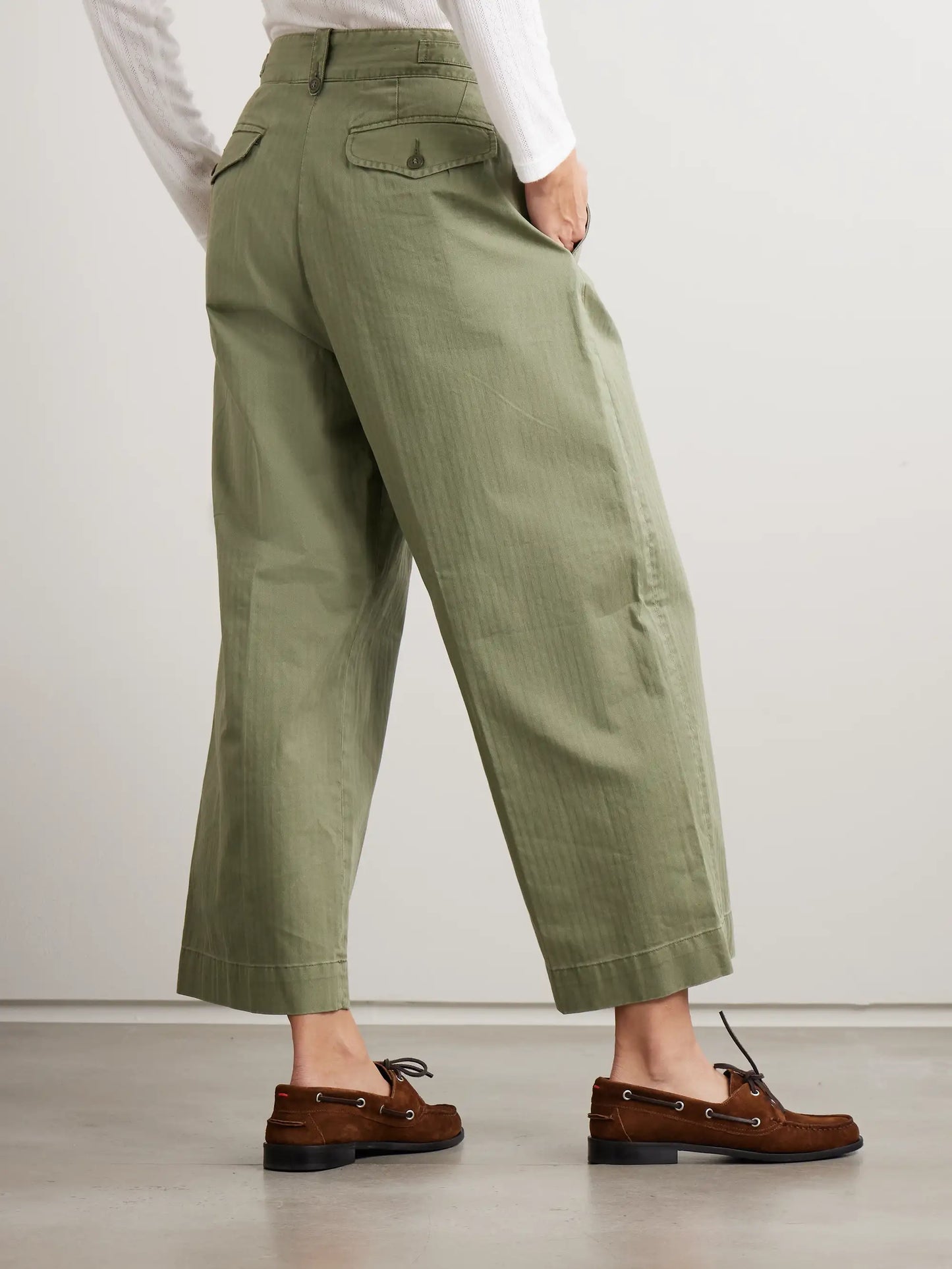 Kyle Pleated Herringone Cotton Wide-leg Pants