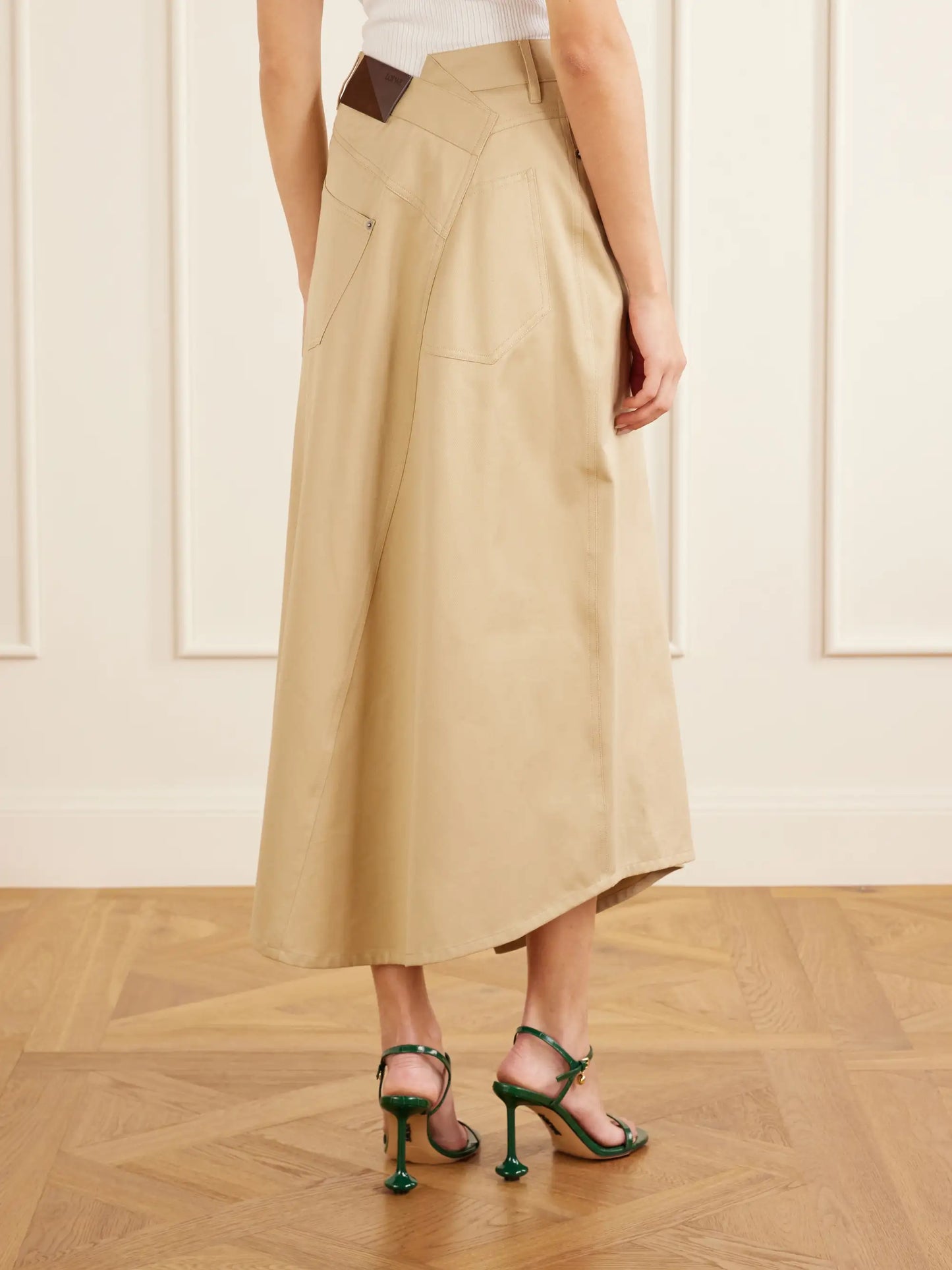 Asymmetrical Cotton-gabardine Midi Skirt