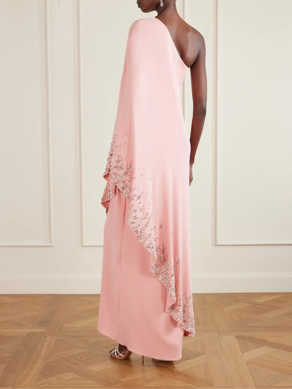 One-shoulder Crystal-embellished Silk-blend Crepe Gown