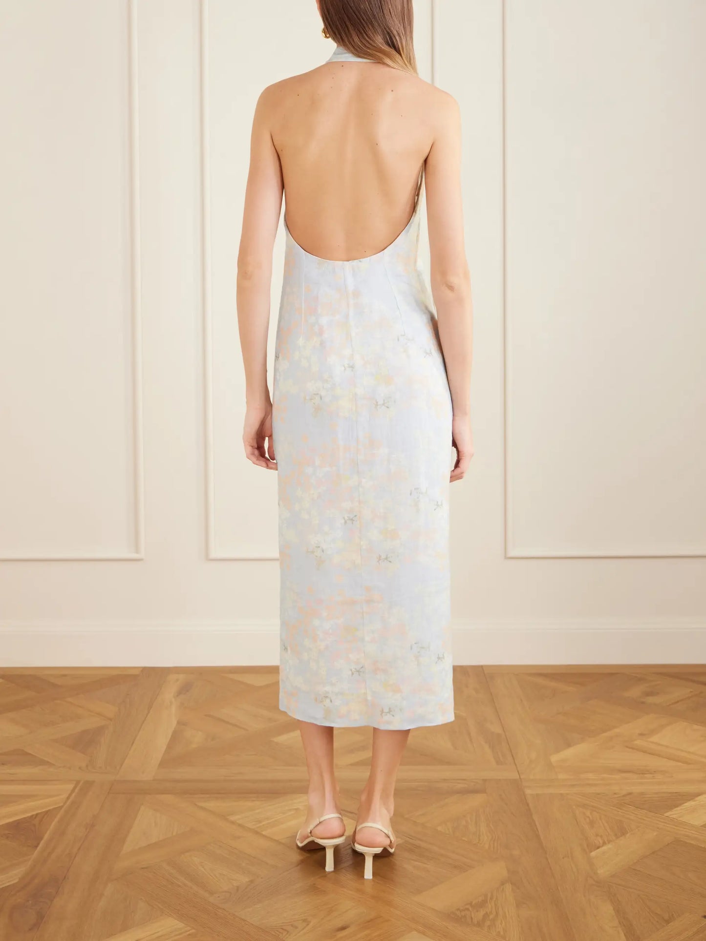 Cici Jasmin Floral-print Linen Halterneck Midi Dress