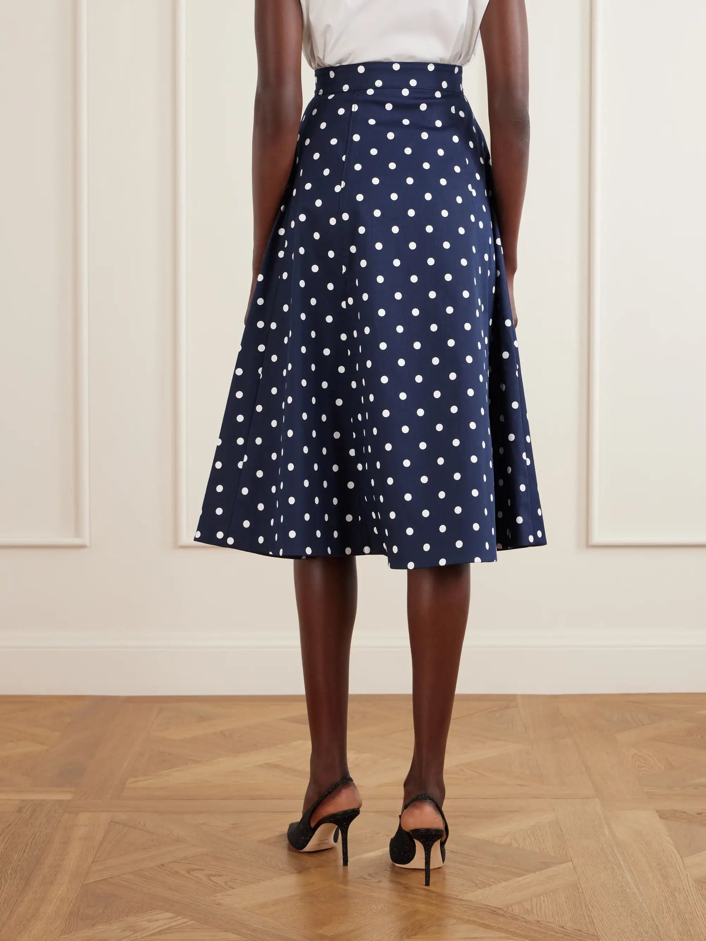Polka-dot Cotton-blend Twill Midi Skirt