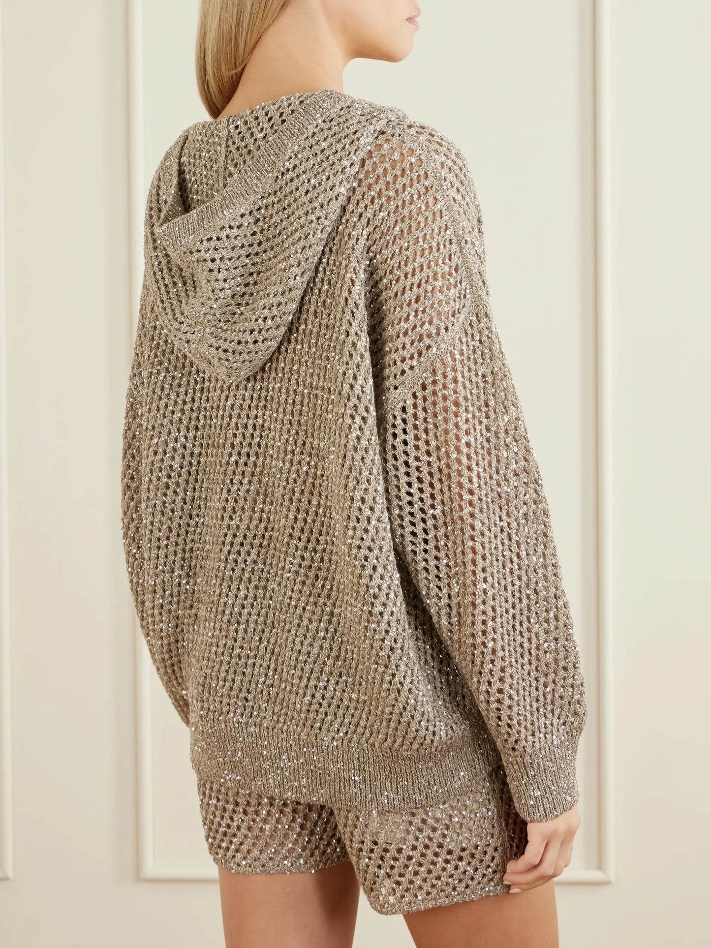 Sequined Crocheted Cotton Hoodie