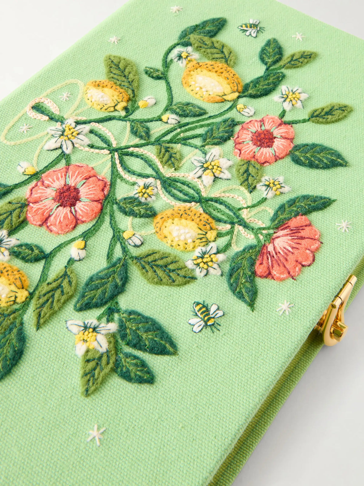 Botanical Chic Appliquéd Embroidered Canvas Clutch