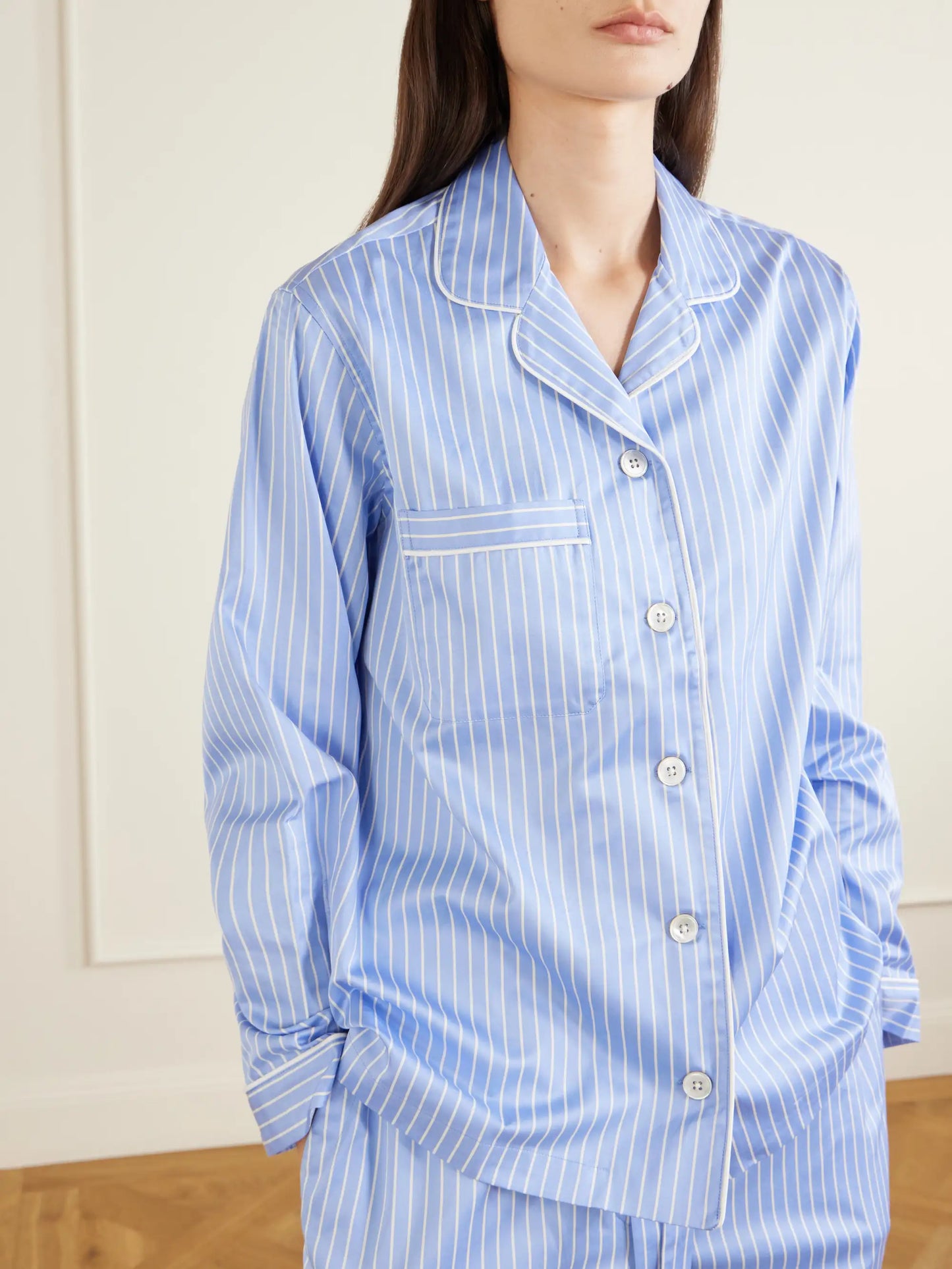 Sateen Striped Organic Cotton Pajama Shirt