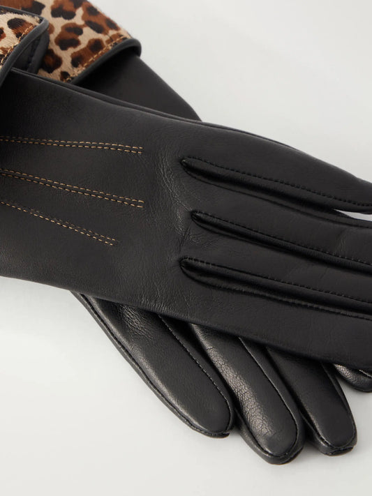 Agnelle Fannycalf Leopard-print Calf Hair-trimmed Leather Gloves