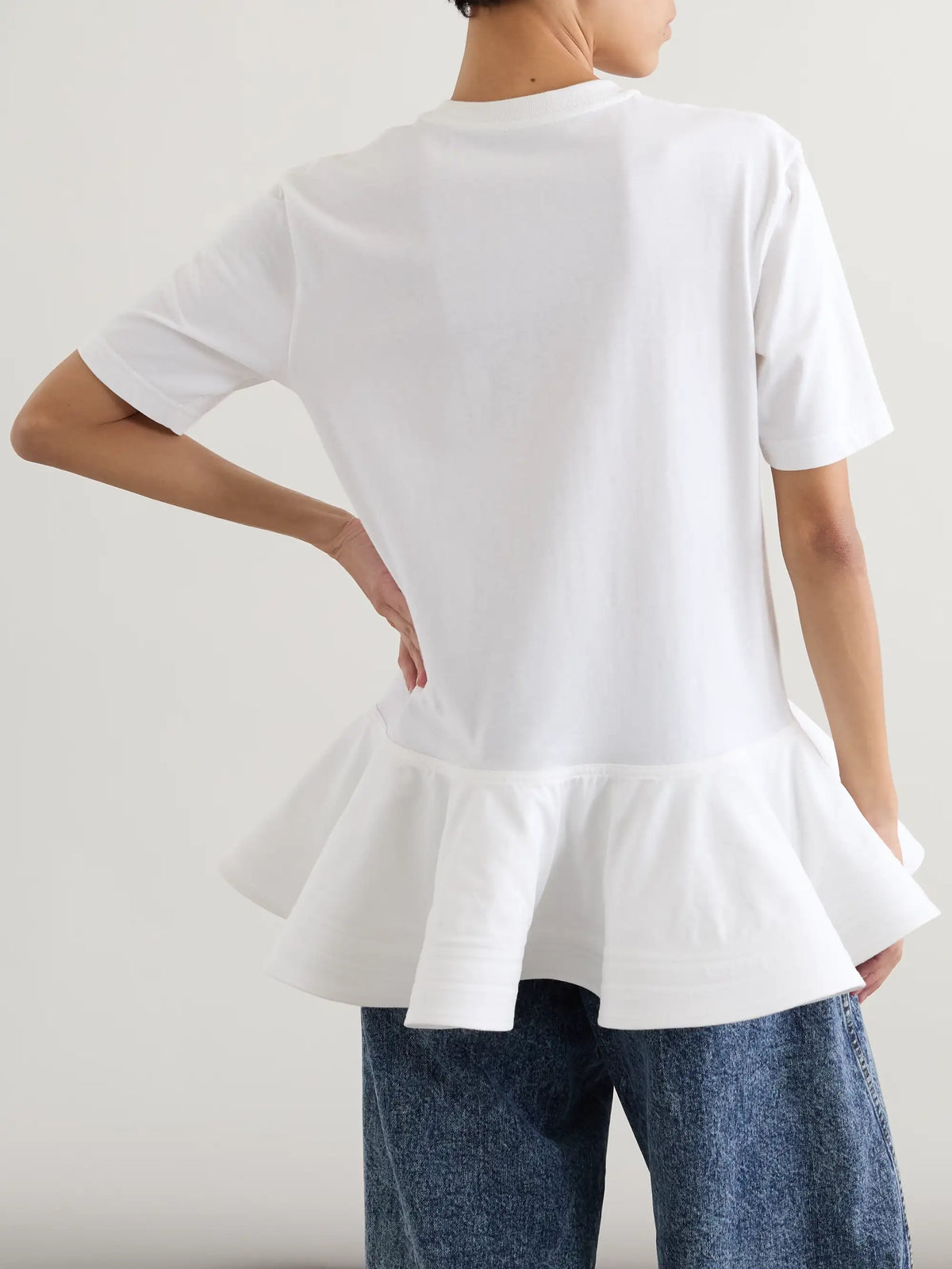 Alaïa Oversized Poplin-trimmed Cotton-jersey Peplum T-shirt