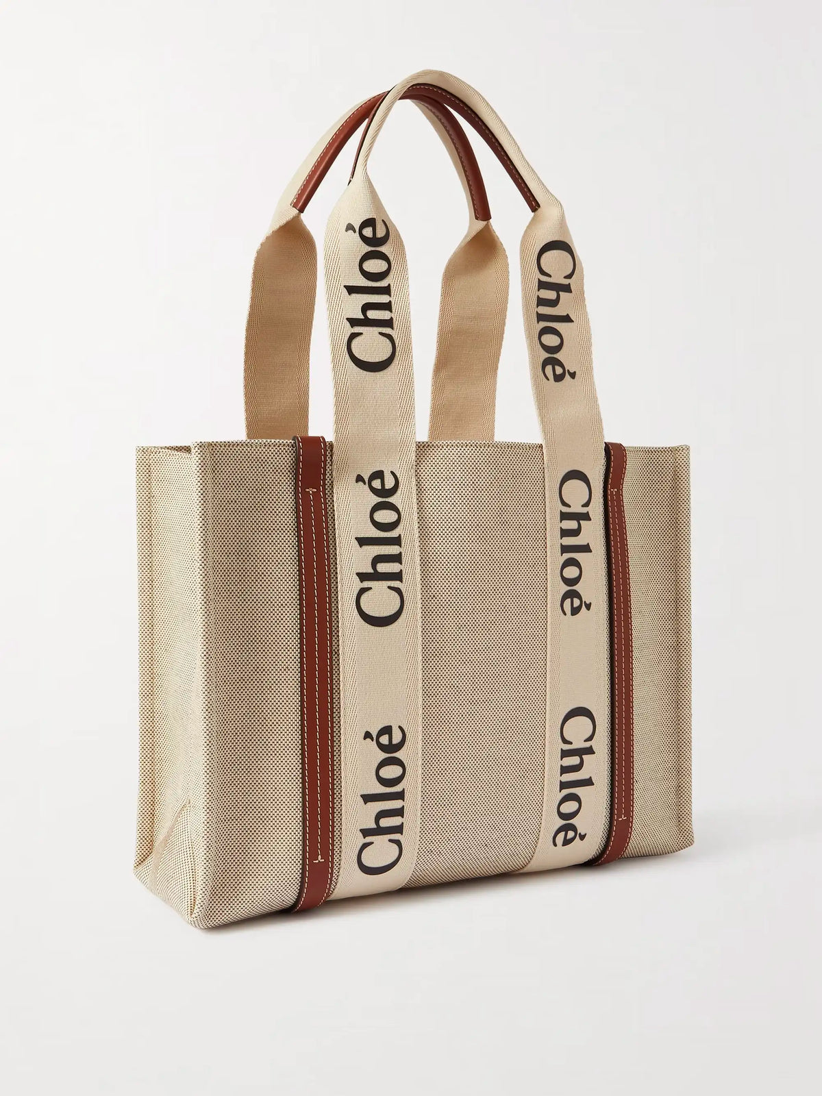 Woody Medium Leather And Webbing-trimmed Linen Tote