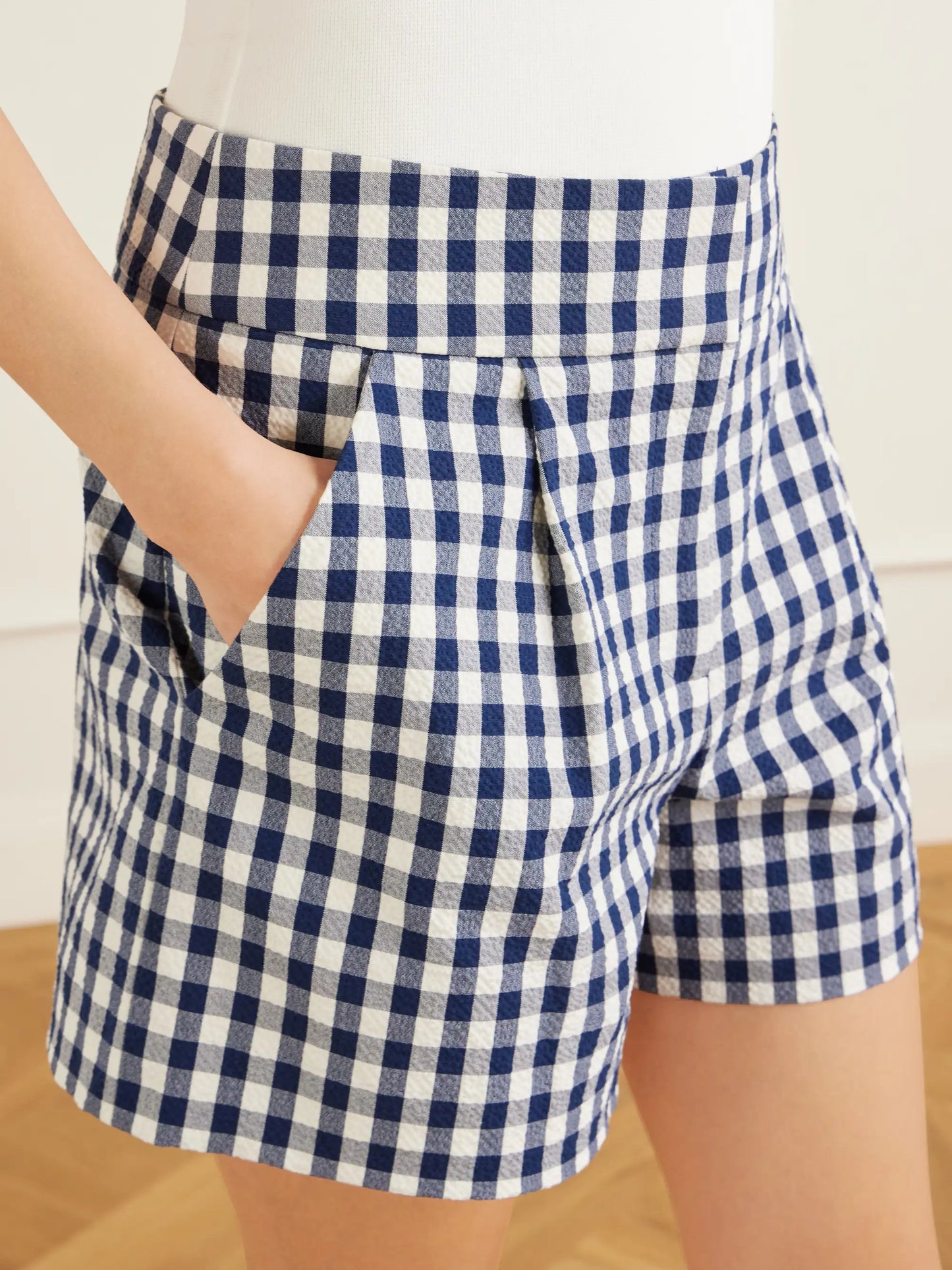 Haina Pleated Checked Stretch-cotton Cloqué Shorts