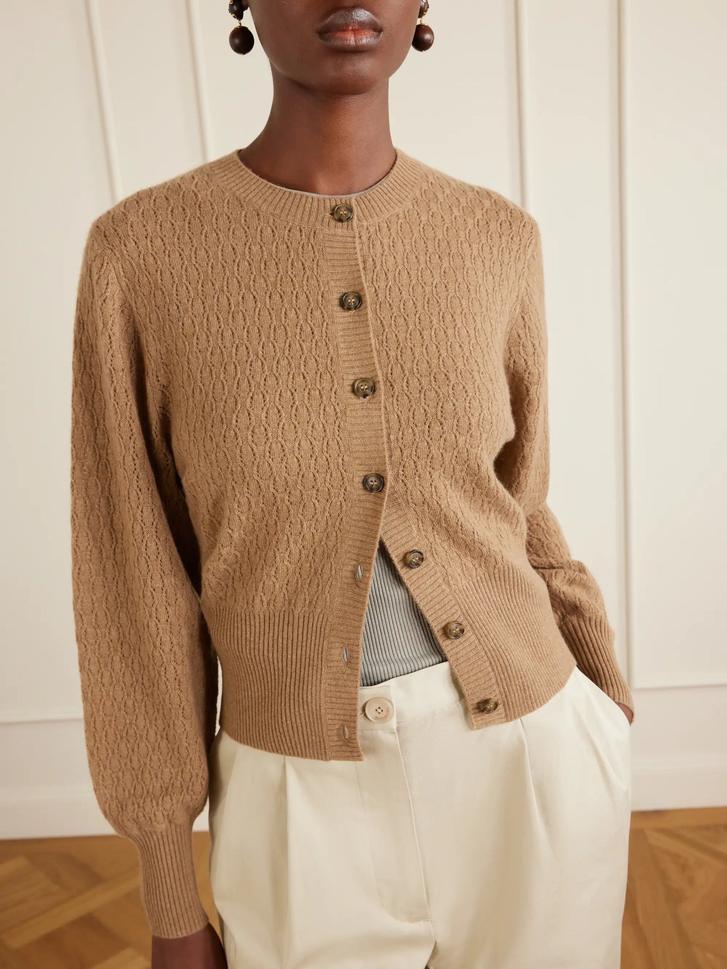 Gaya Pointelle Knit Cashmere Cardigan