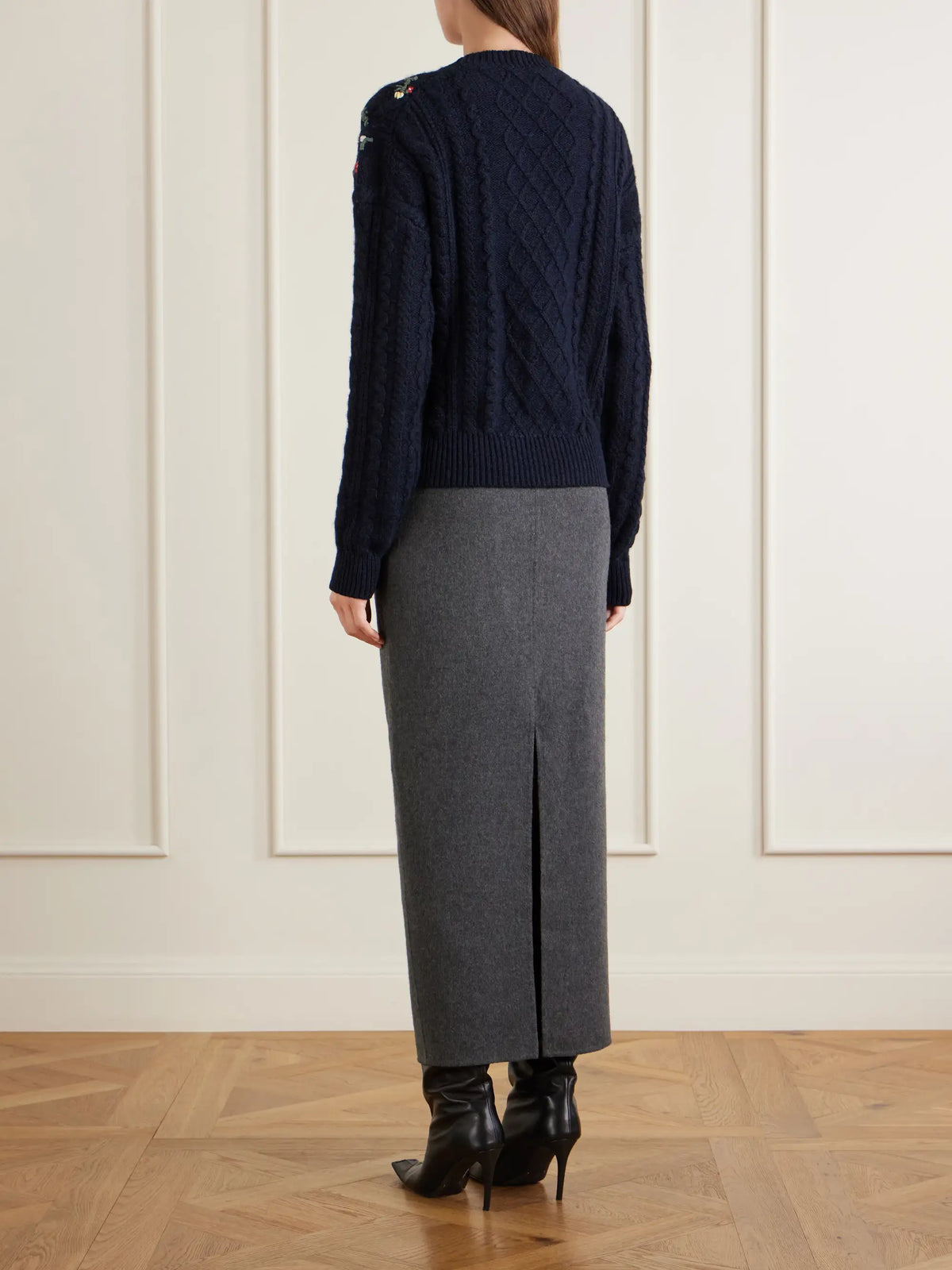 KHAITE Elias Embroidered Cable-knit Cashmere Sweater