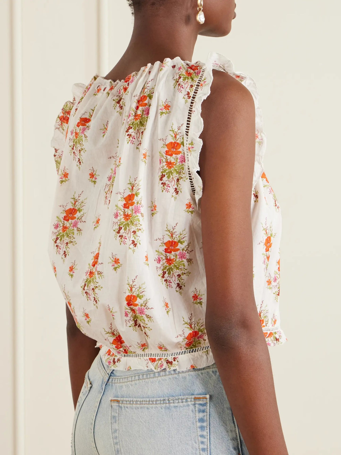 Traveler Embroidered Floral-print Organic Cotton Blouse