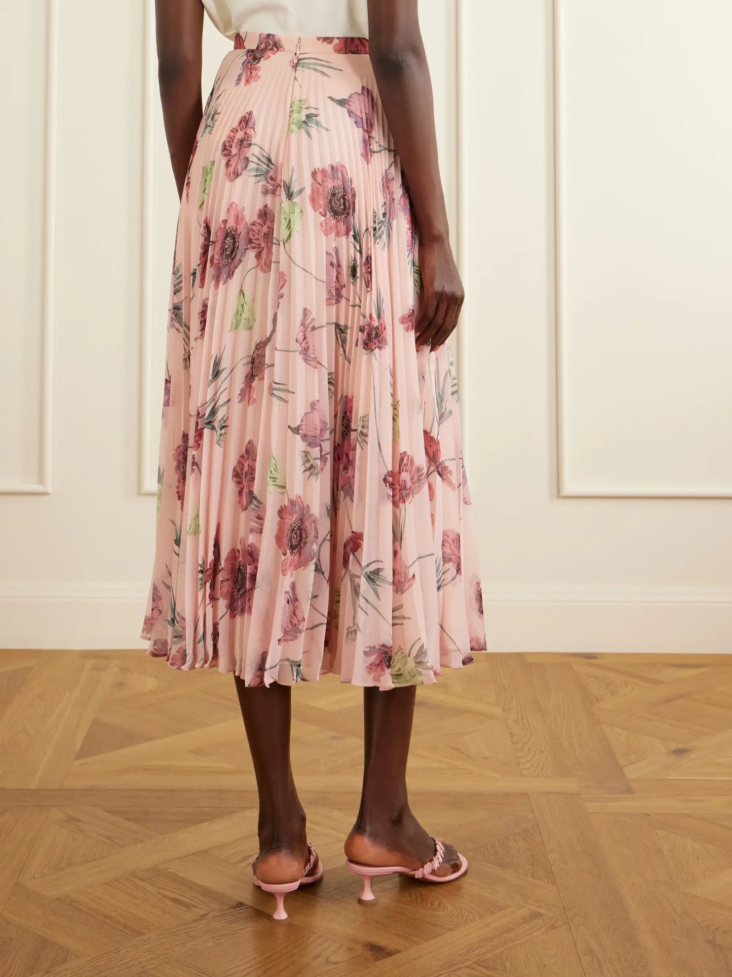 Floral-print Plissé-voile Midi Skirt