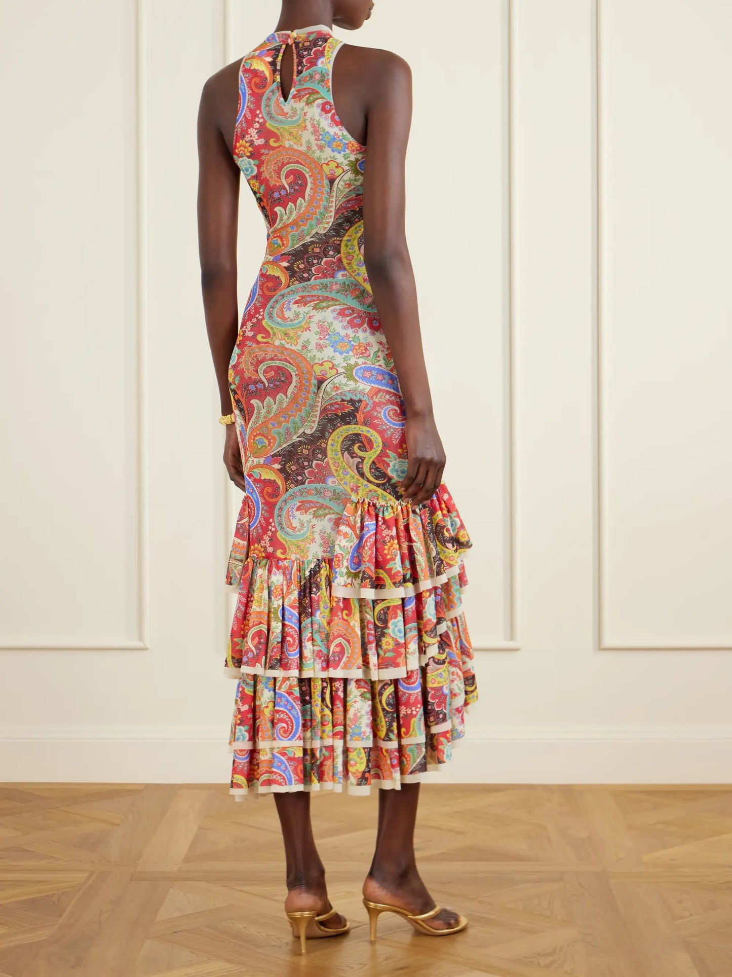 Ruffled Paisley-print Chiffon Midi Dress