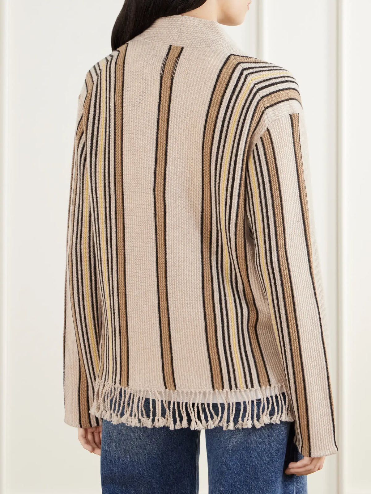 Guest In Residence Handloom Fringed Striped Wool And Cashmere-blend Cardigan