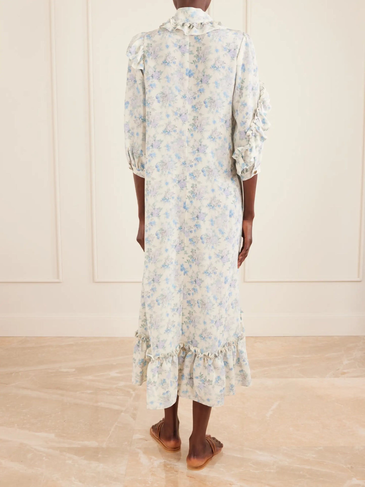 Batacalla Scarf-detailed Ruffled Floral-print Silk-crepe De Chine Midi Dress