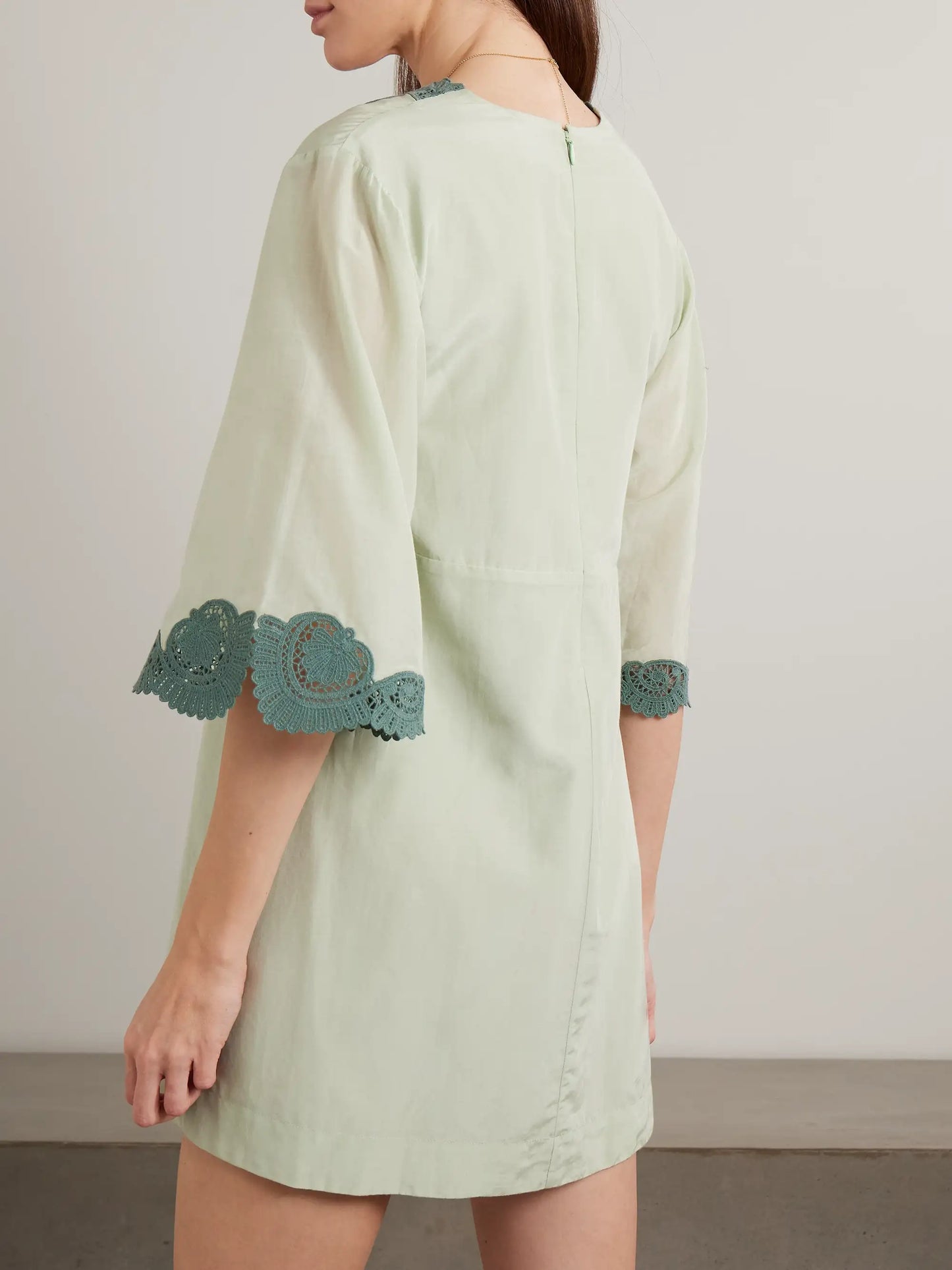 Darya Lace-trimmed Cotton And Silk-blend Mini Dress