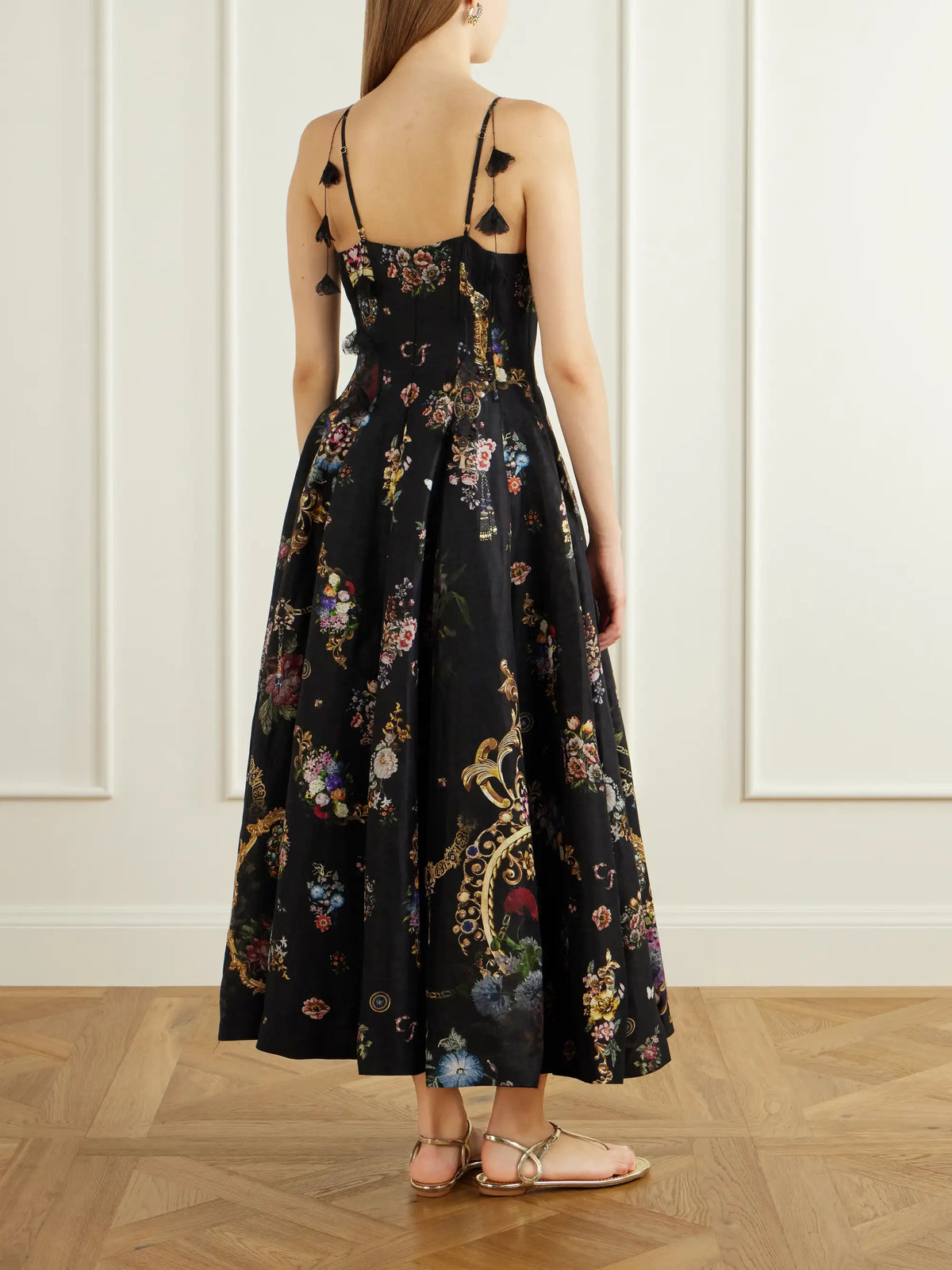 Camilla Flamenco Folklore Floral-print Linen And Silk-blend Dupioni Midi Dress