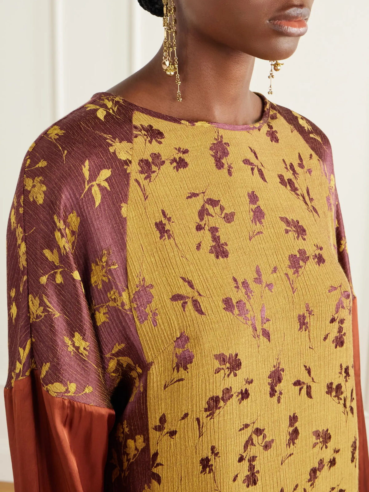 Dries Van Noten Crinkled Satin-trimmed Floral-jacquard Crepe Midi Dress