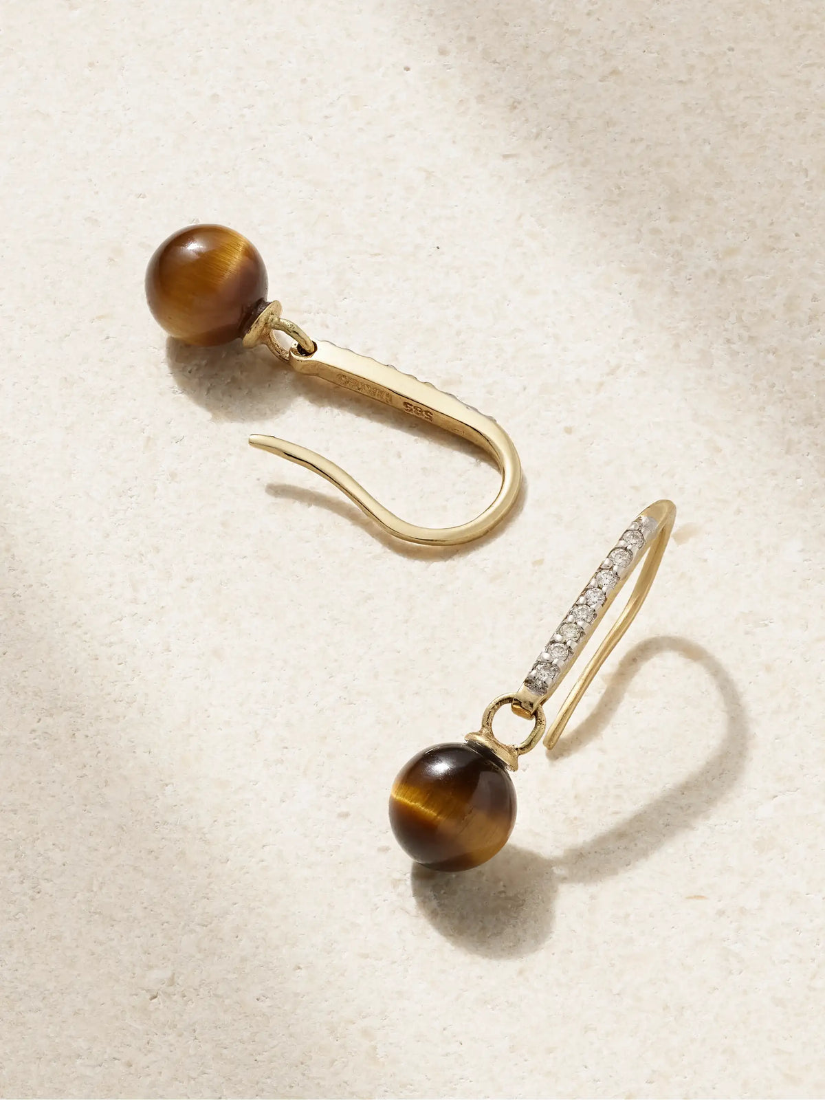 14-karat Gold, Tiger's Eye And Diamond Earrings