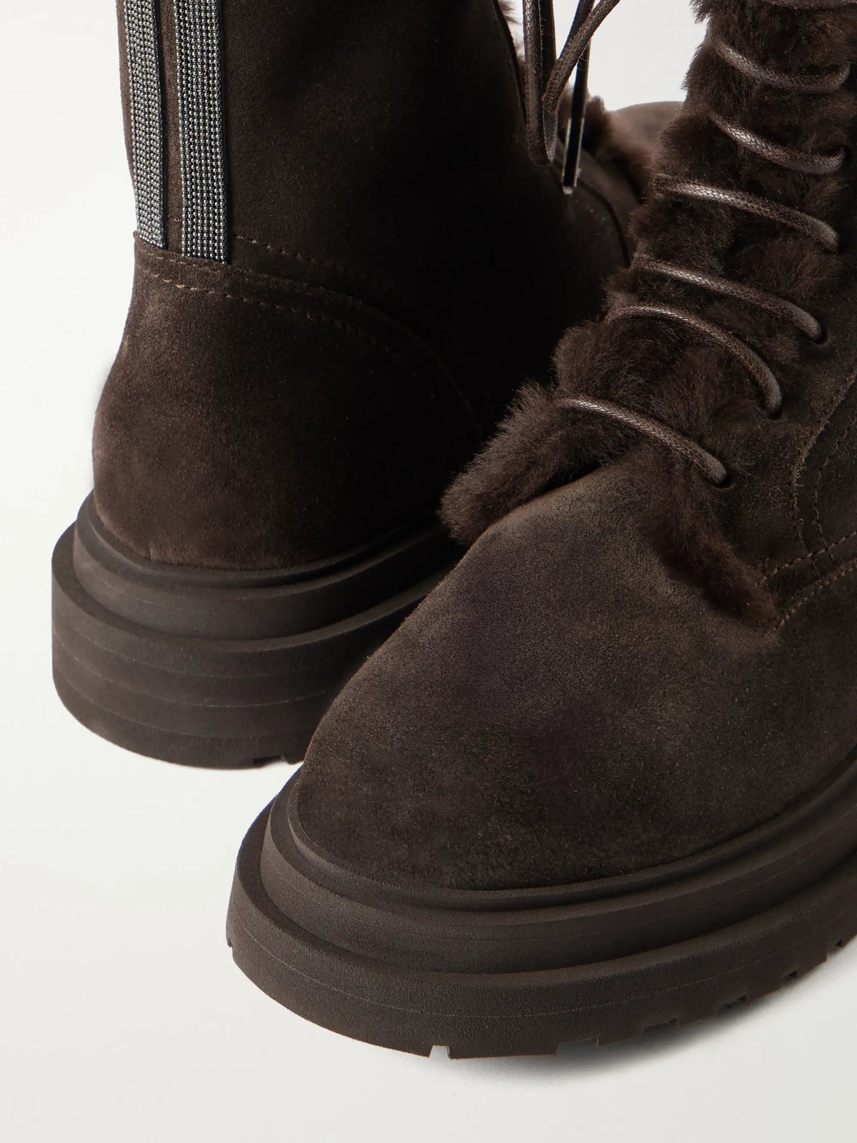 Bead-embellished Shearling-lined Suede Ankle Boots
