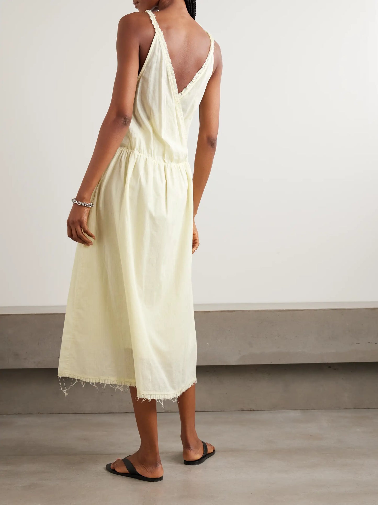 Crossed Wrap-effect Striped Organic Cotton Midi Dress