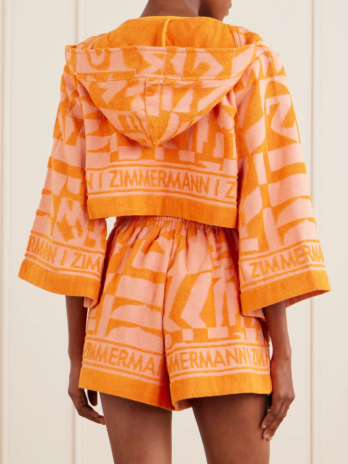 Zimmermann Solstice Hooded Cropped Jacquard-knit Cotton-terry Top