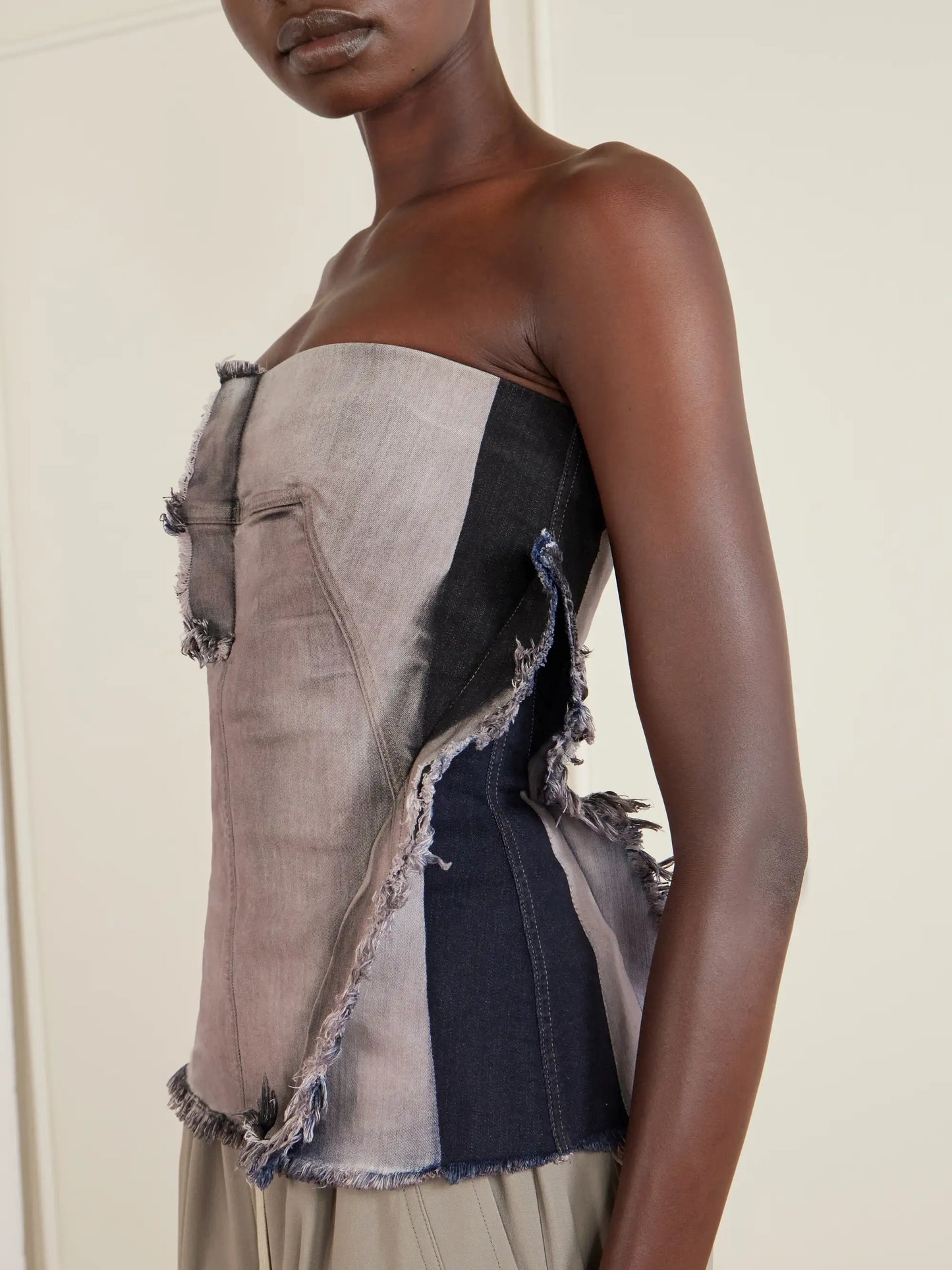 Frayed Denim Bustier Top