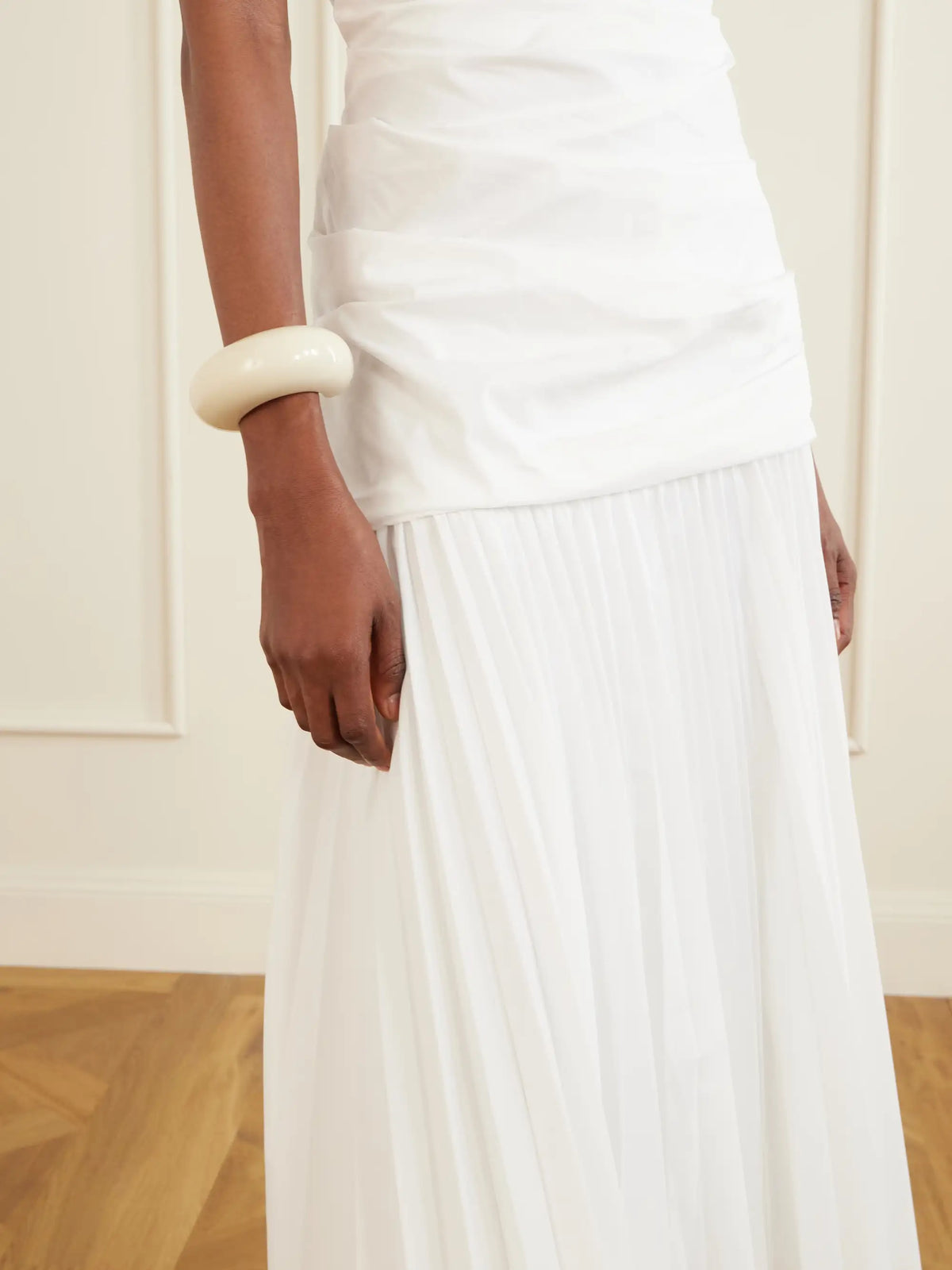 SIMKHAI Ammalie One-shoulder Draped Pleated Poplin Midi Dress
