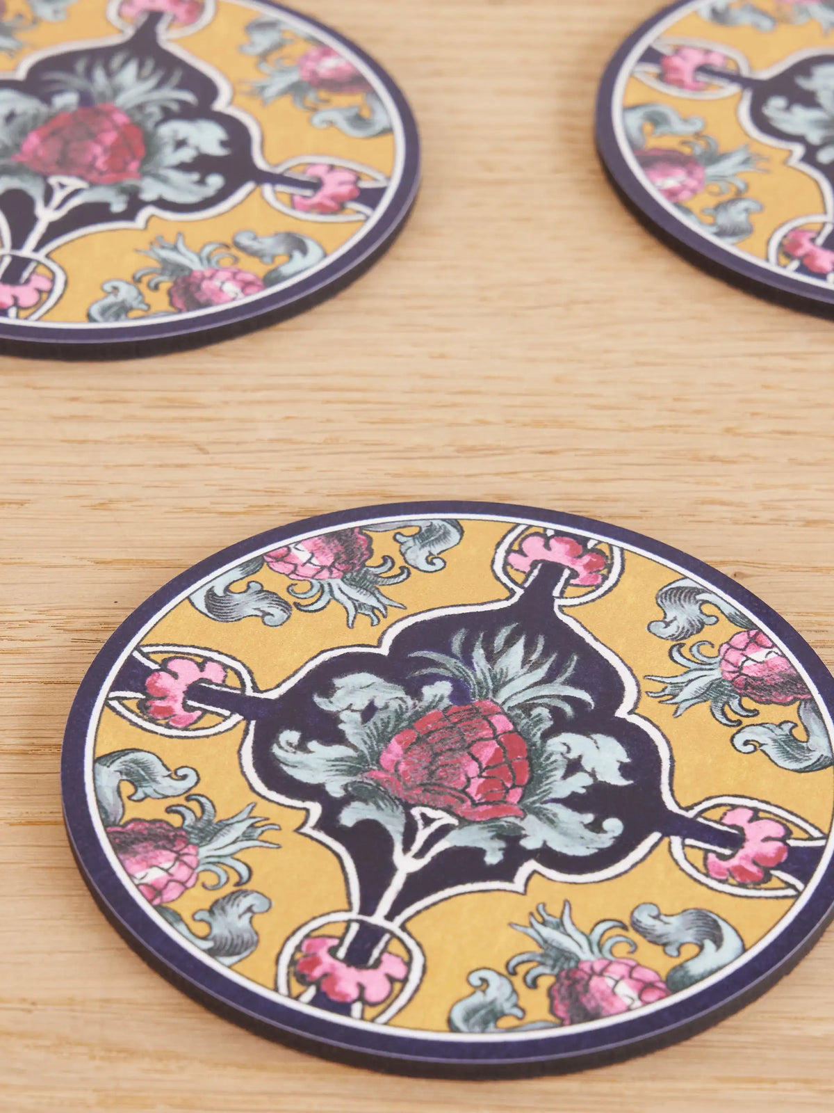 Set Of Four Painted Wood Coasters