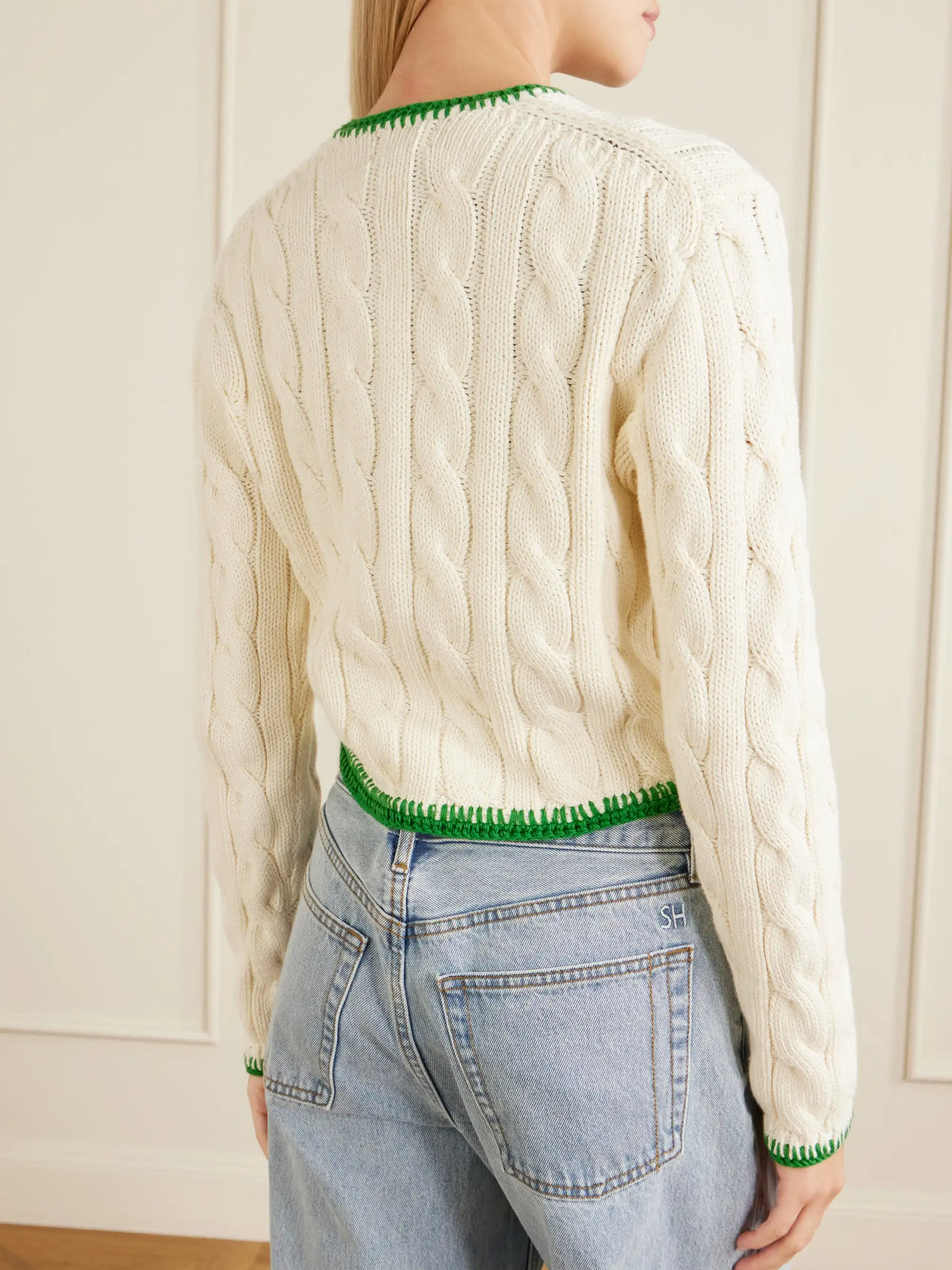 Ebroidered Cable-knit Cotton-blend Cardigan