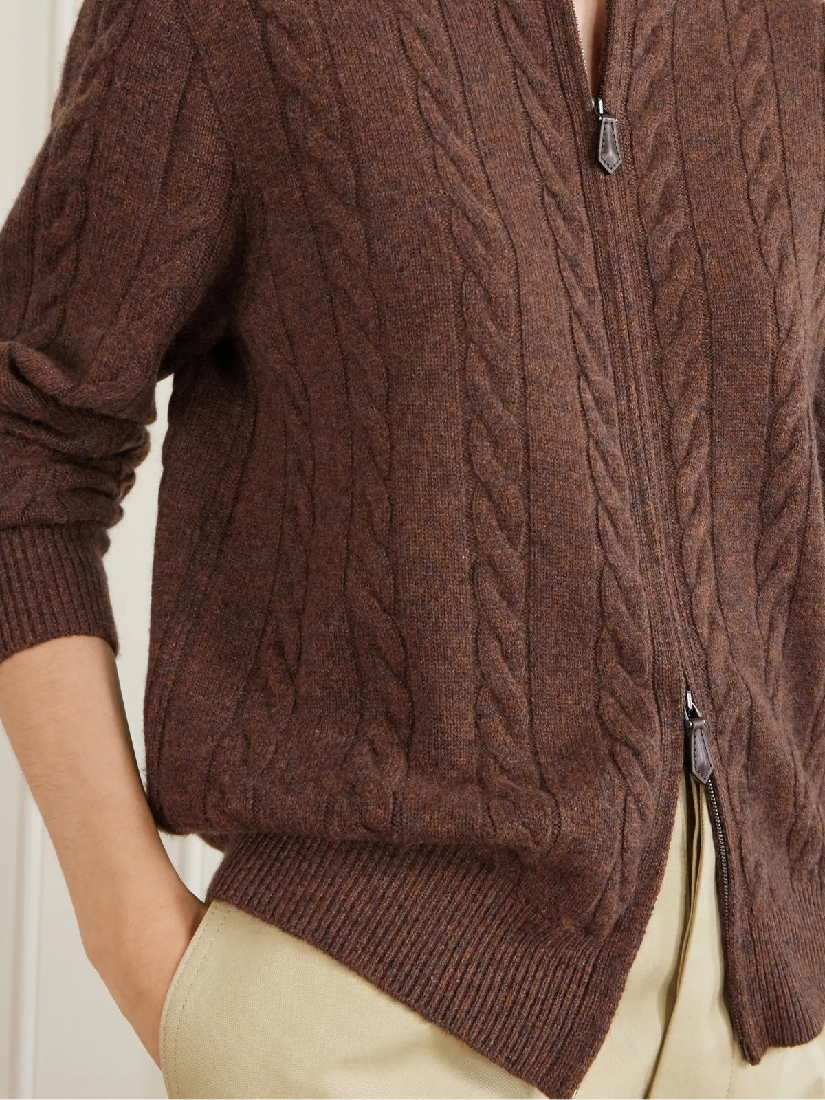 Loro Piana Cedar Cable-knit Cashmere Cardigan