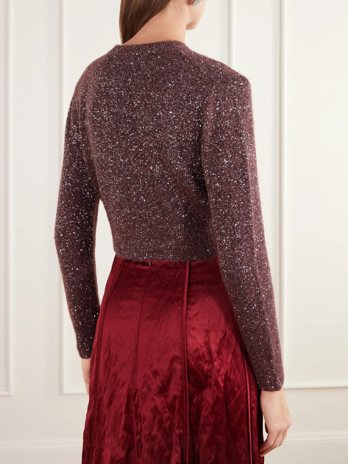 Erdem Crystal-embellished Cropped Sequined Alpaca-blend Cardigan