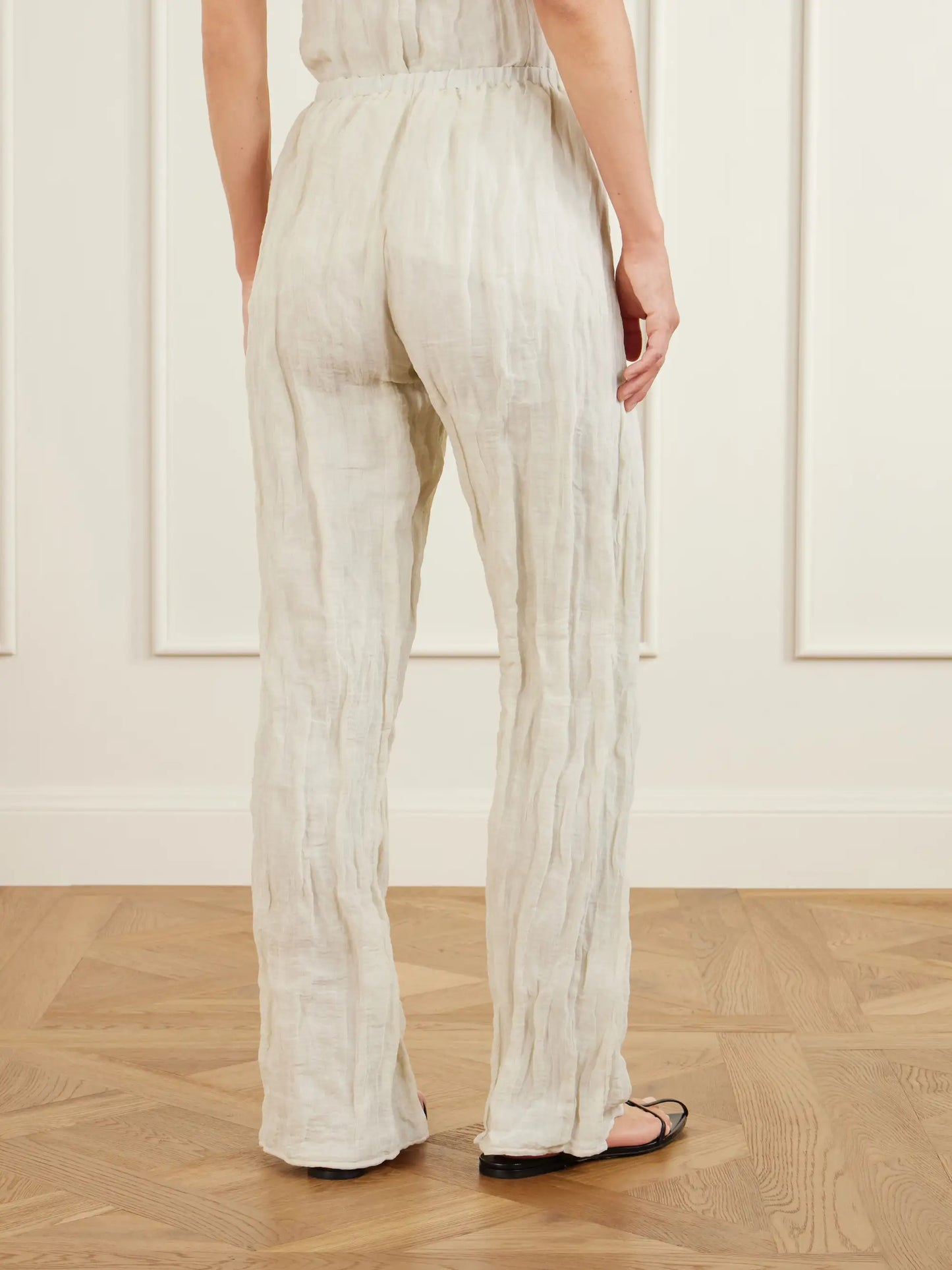 Crinkled Cotton-blend Wide-leg Pants