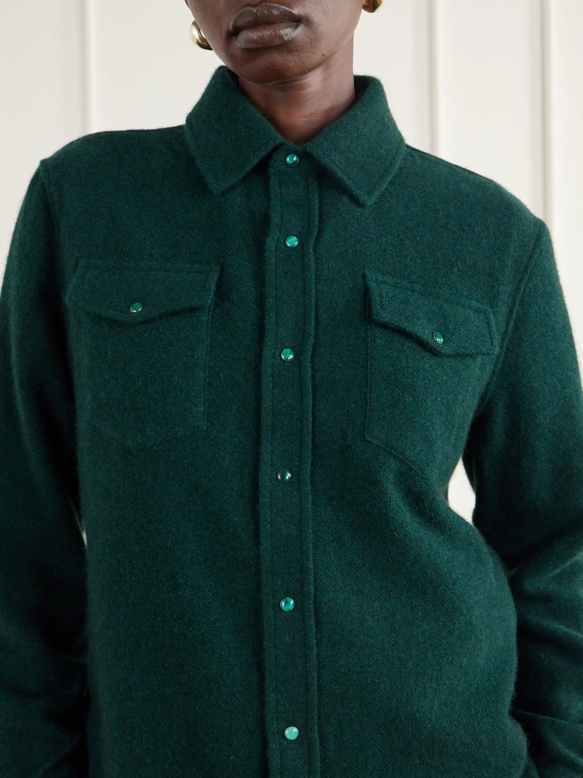 God's True Malachite Basketweave Brushed Cashmere Shirt