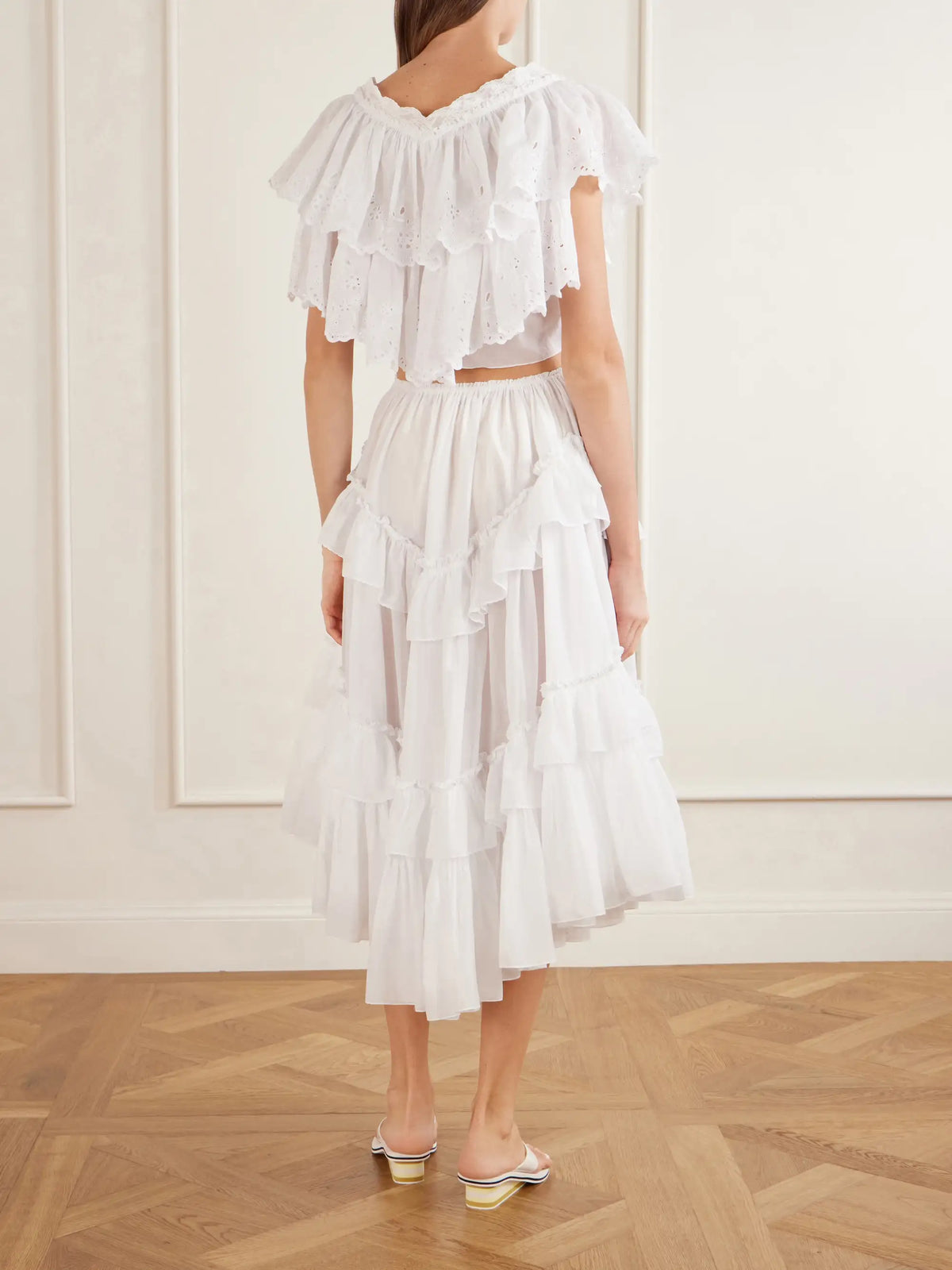 Ruffled Tiered Cotton-voile Midi Skirt