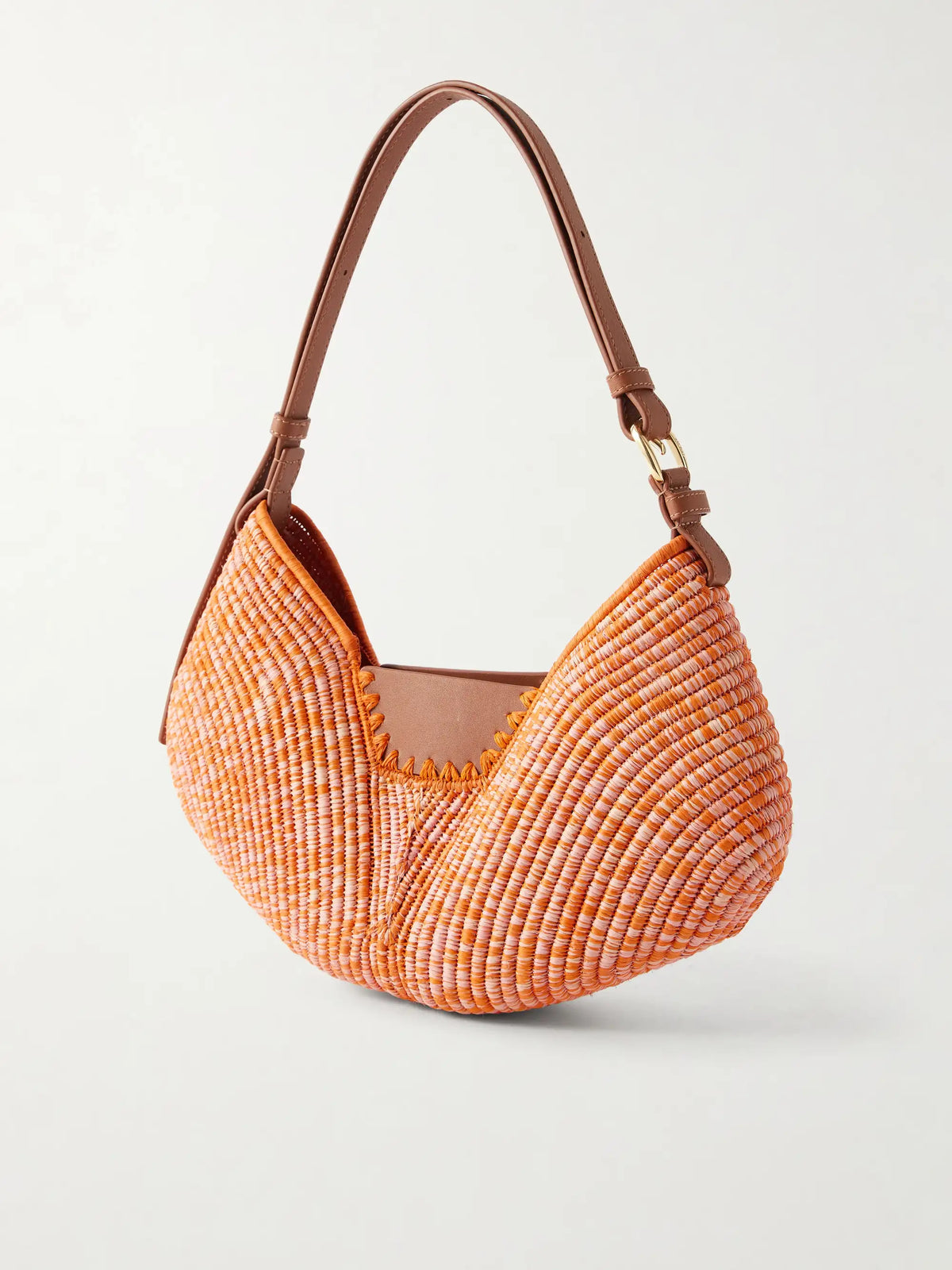 + Paula's Ibiza Swing Medium Leather-trimmed Raffia Shoulder Bag
