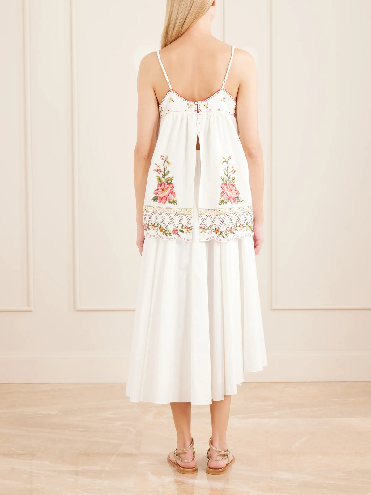 Farm Rio Floral-embroidered Linen-blend Cami