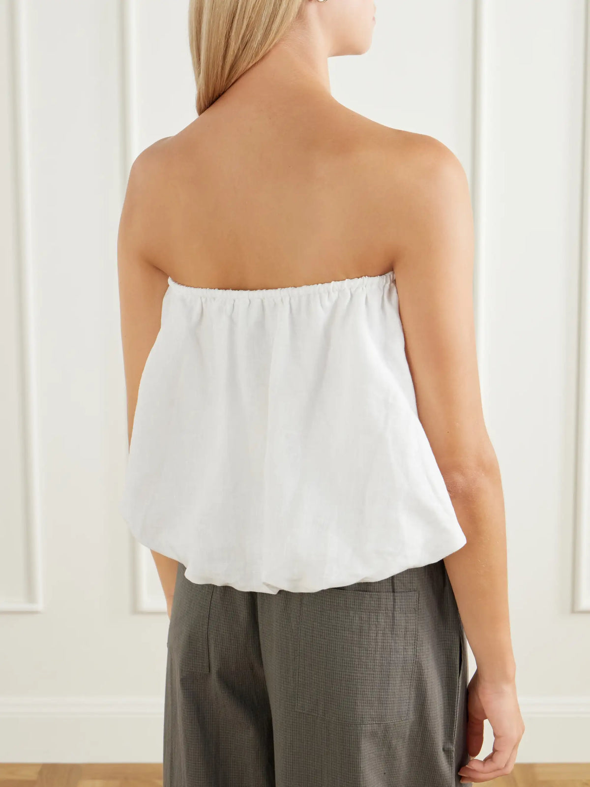 Deiji Studios Bubble Strapless Linen Bouse