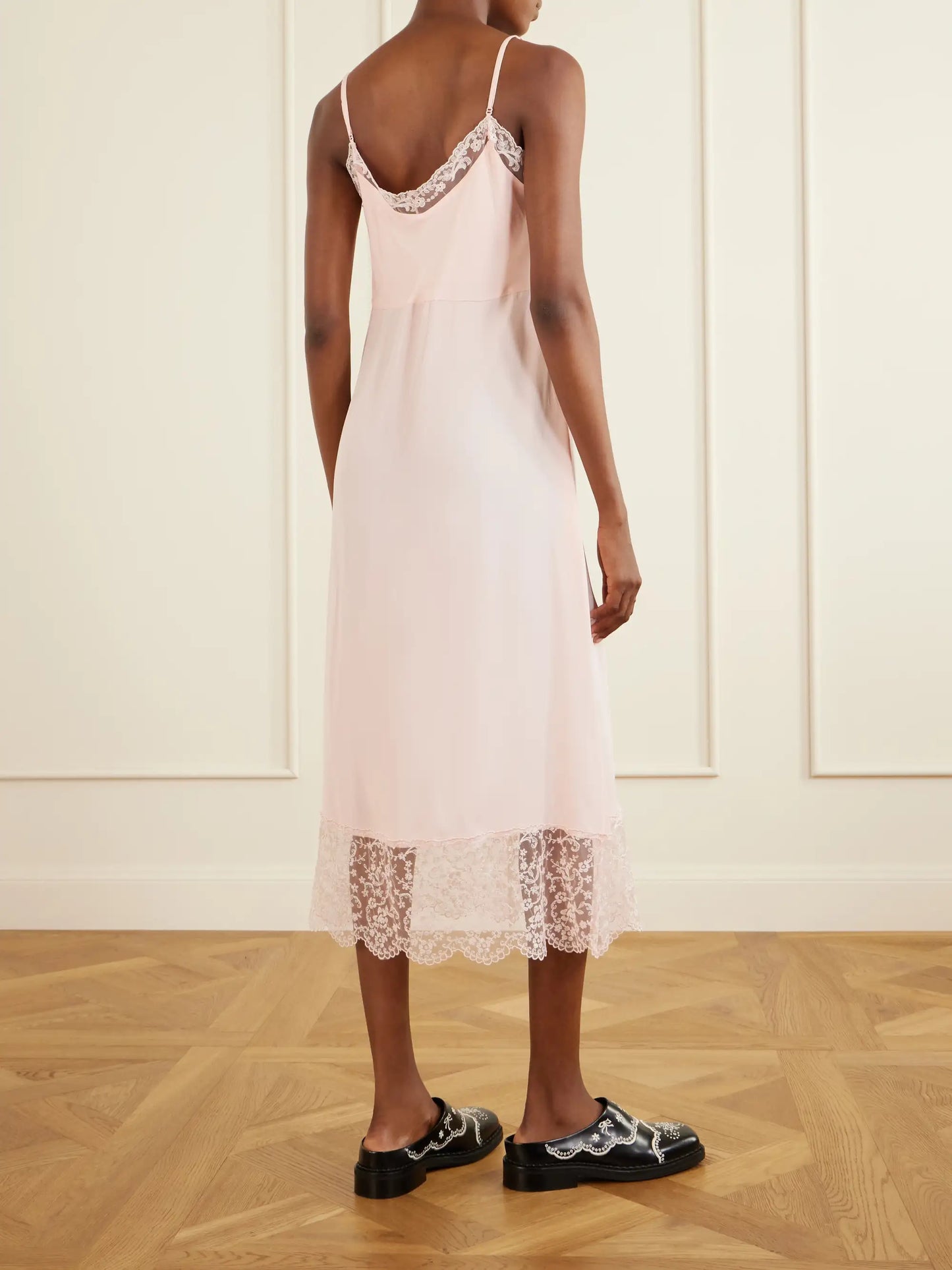 Lace-trimmed Crepe De Chine Midi Dress