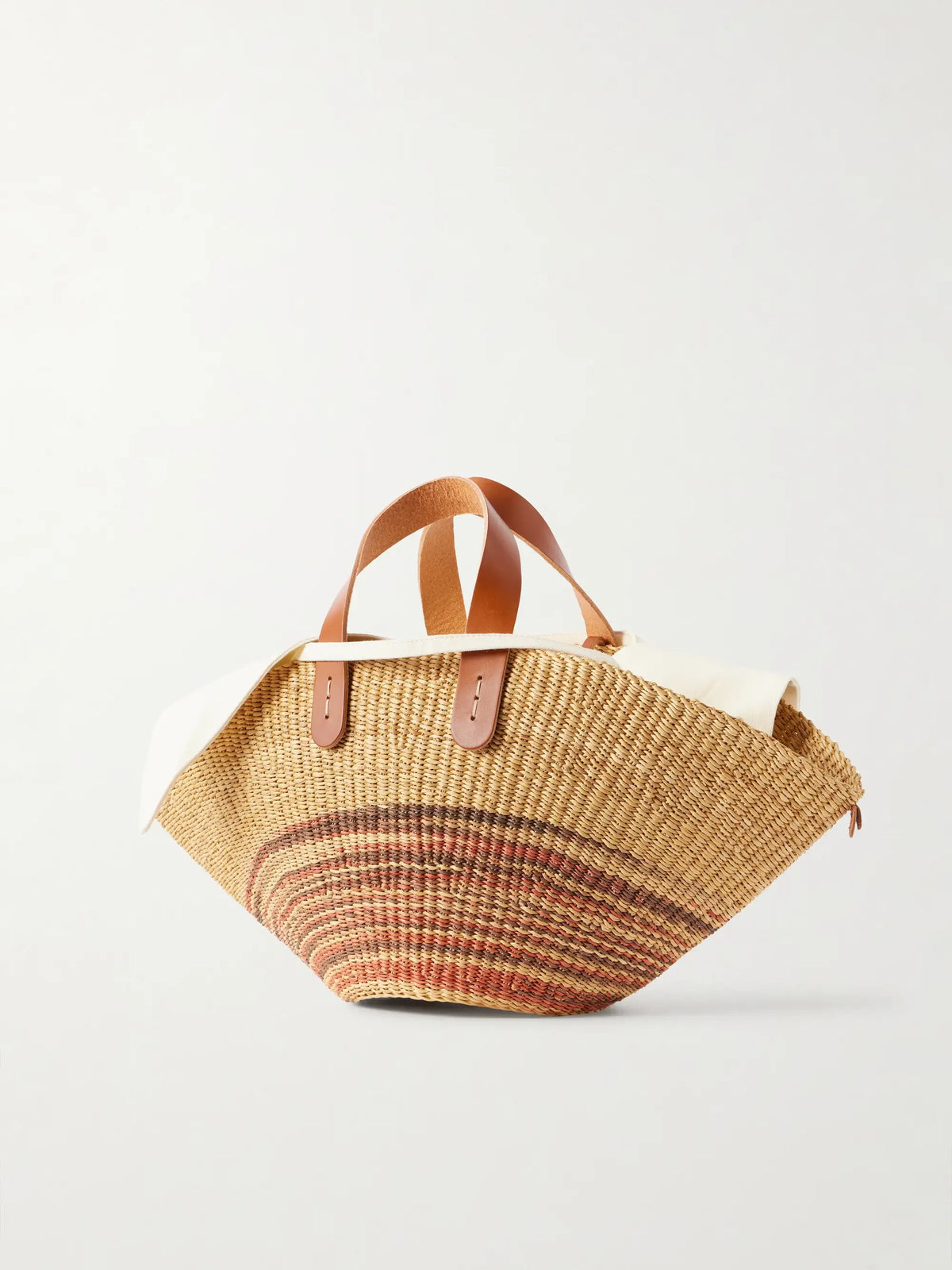 Pacha Striped Leather-trimmed Raffia Tote