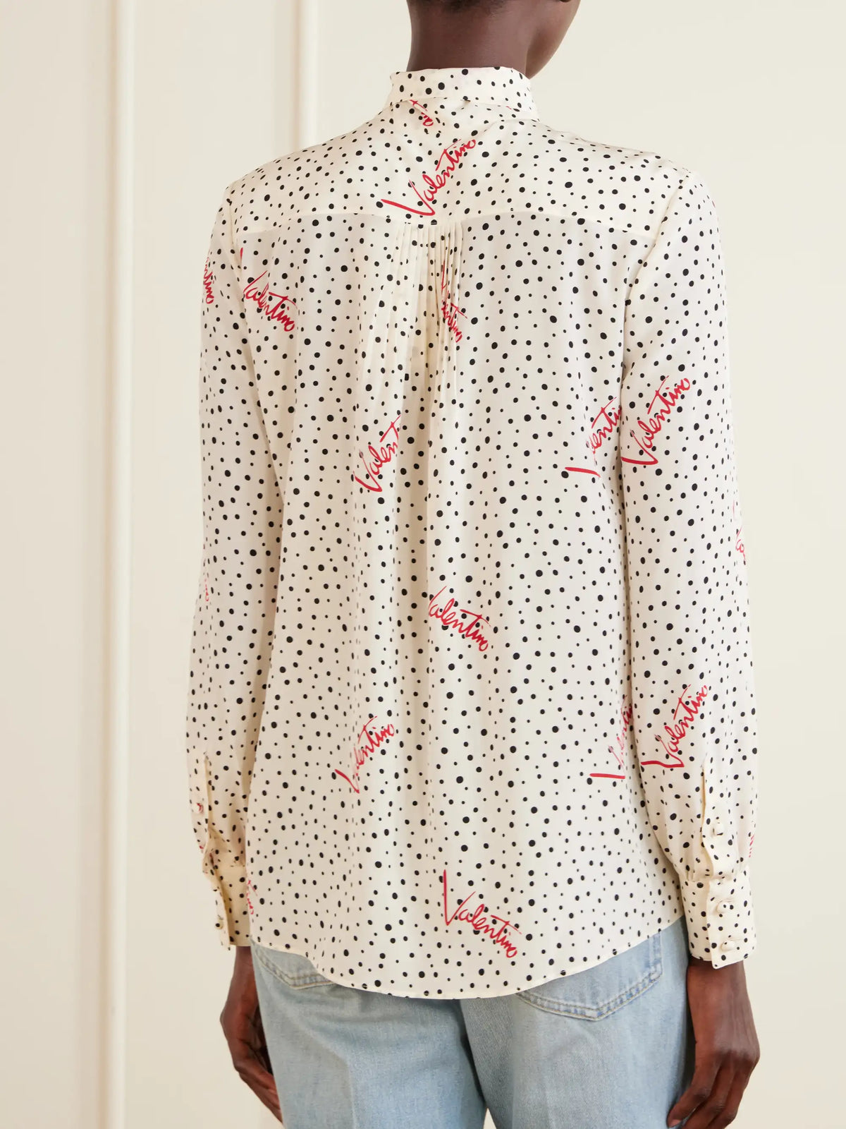 Pussy-bow Polka-dot Silk Crepe De Chine Blouse