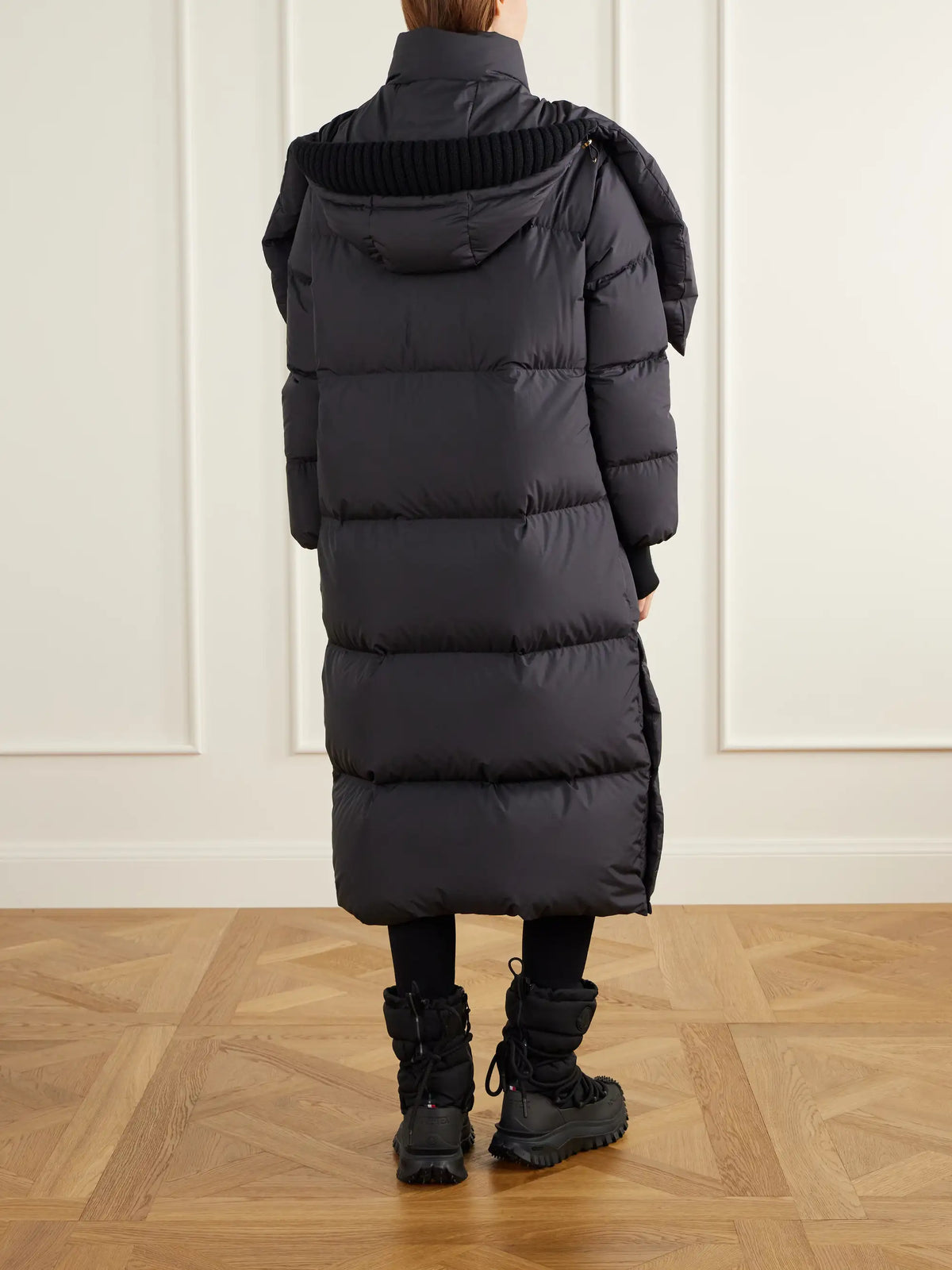 Moncler Ornement Quilted Scarf-detailed Rib-trimmed Shell Down Coat