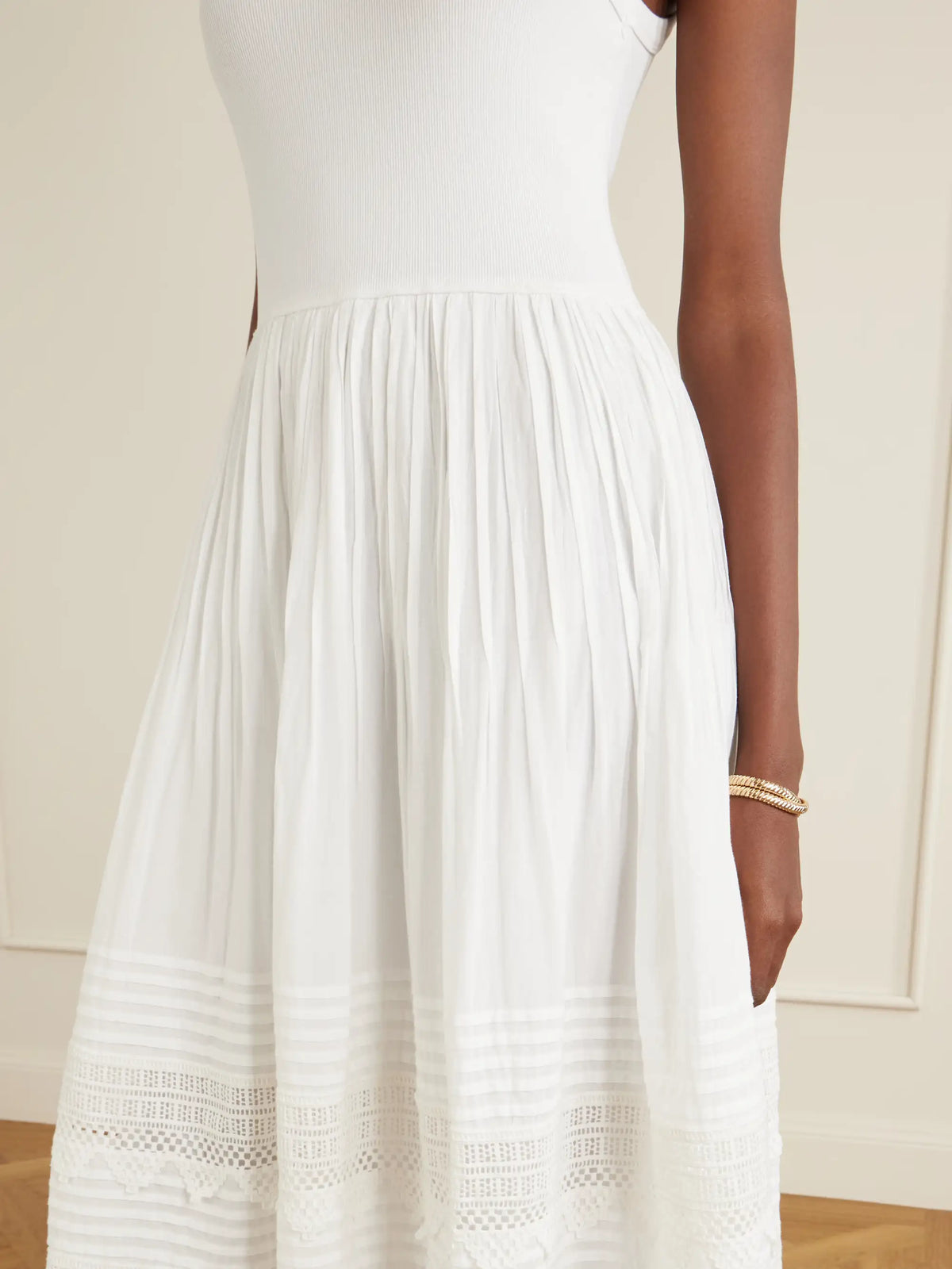 Crochet-trimmed Ribbed Cotton-blend Maxi Dress