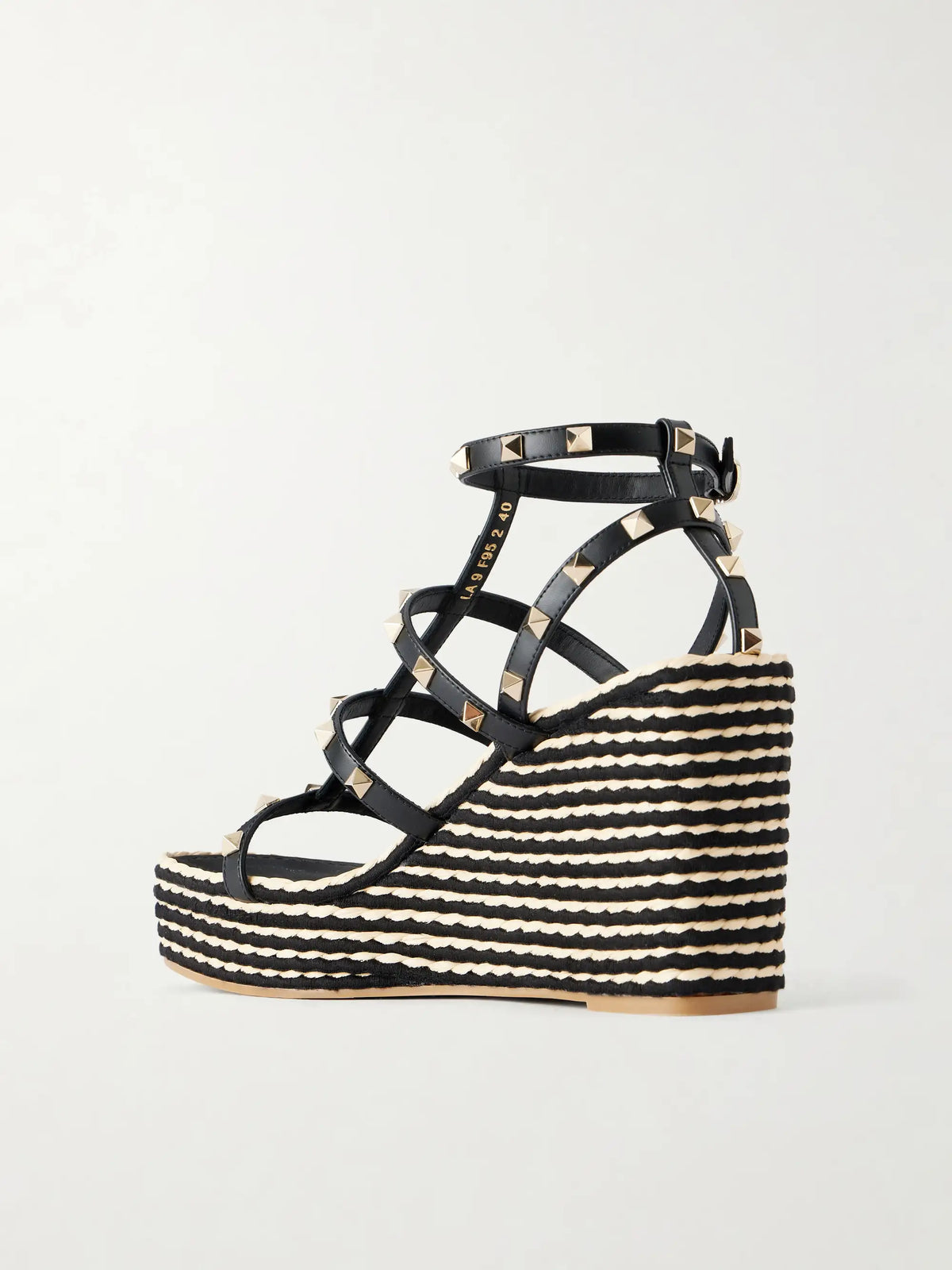 Rockstud Embellished Leather Wedge Espadrilles